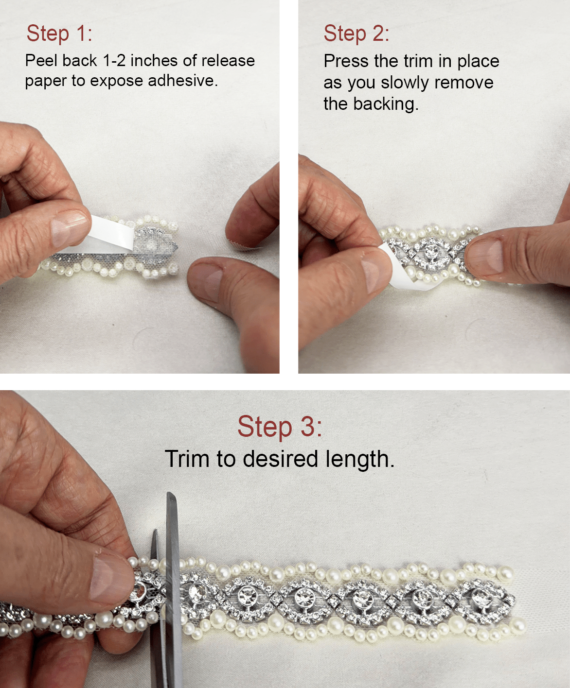 Pearl and Rhinestone Trim with Scalloped Edges Self Adhesive - Faraj Beading