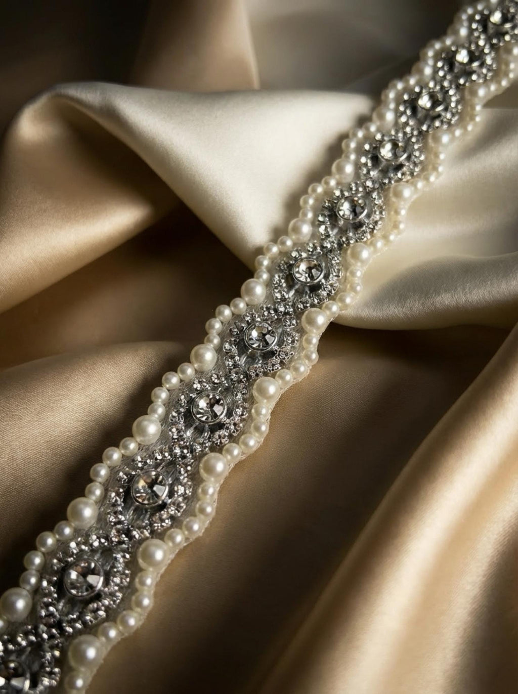 Pearl and Rhinestone Trim with Scalloped Edges Self Adhesive - Faraj Beading