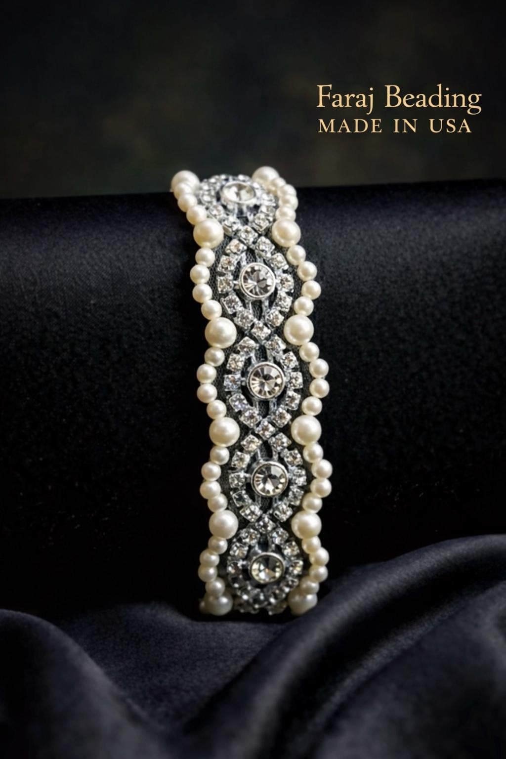 Pearl and Rhinestone Trim with Scalloped Edges Self Adhesive - Faraj Beading