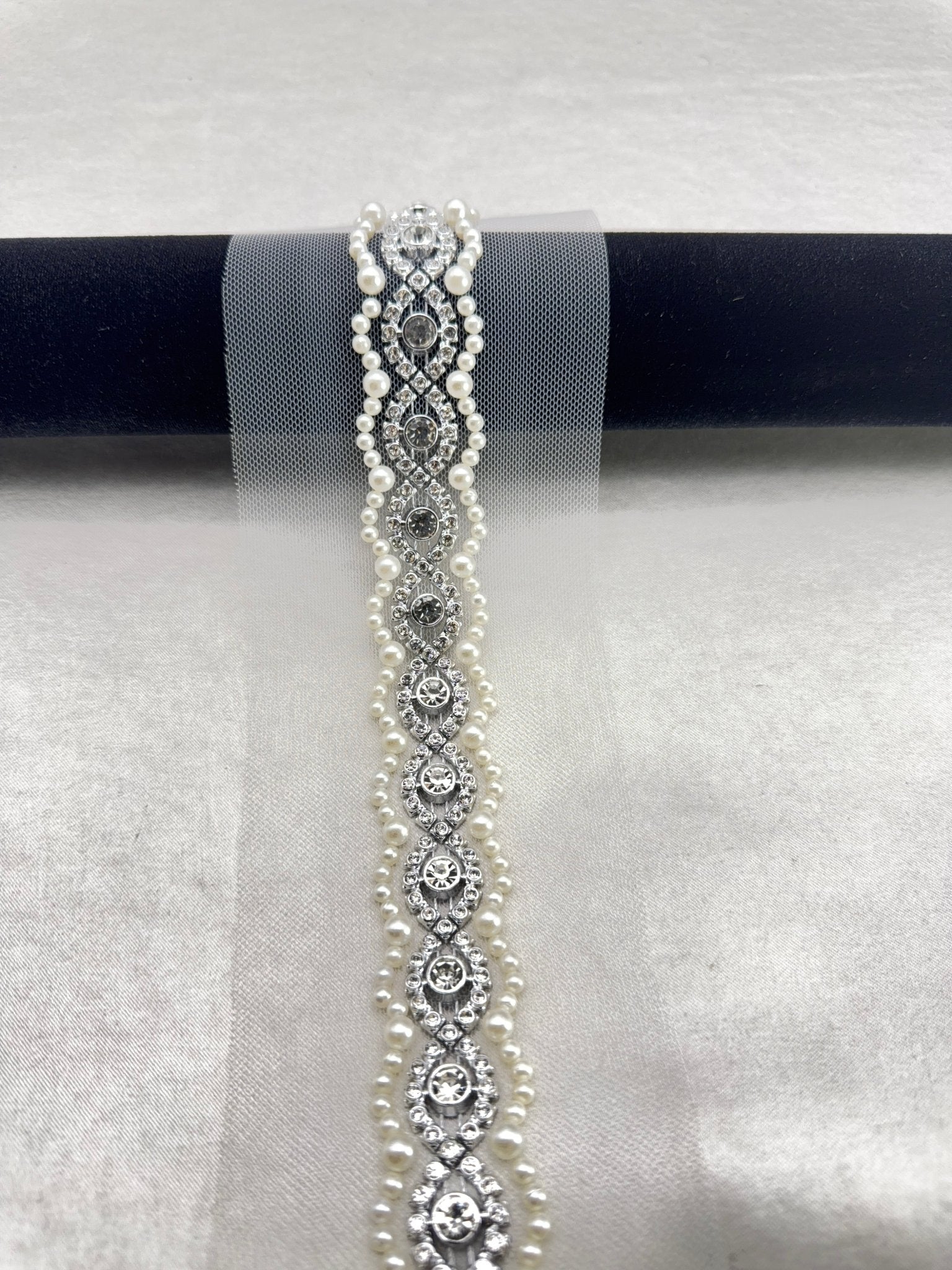 Pearl and Rhinestone Trim with Scalloped Edges Self Adhesive - Faraj Beading