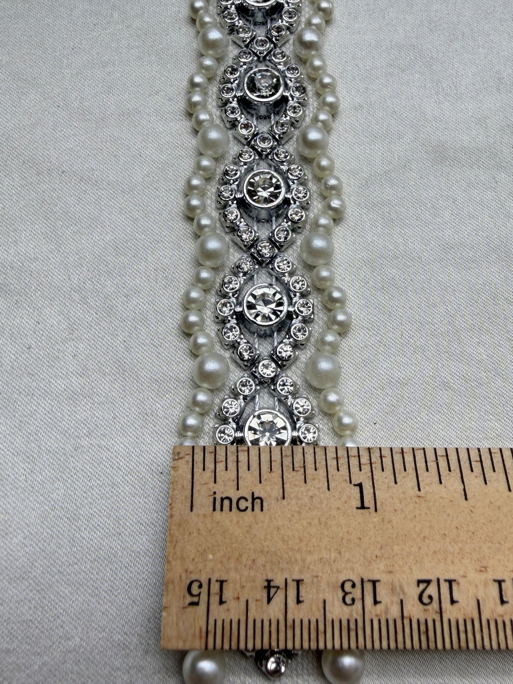 Pearl and Rhinestone Trim with Scalloped Edges Self Adhesive - Faraj Beading