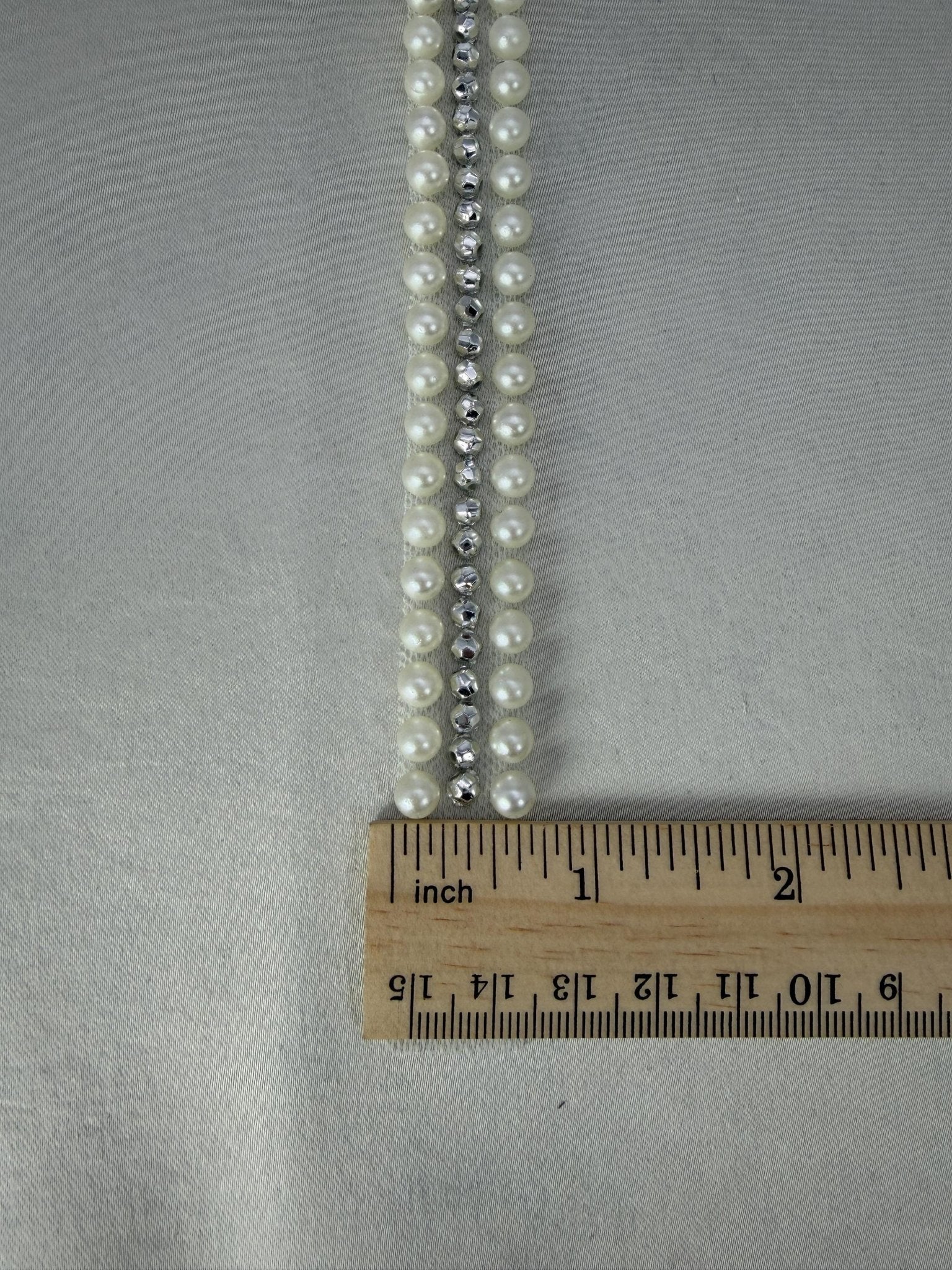 Pearl and silver faceted beads Trim – Self Adhesive Pearl Trim, Peel and Stick Bridal Trim, Wedding Dress Trim, Sew or peel and stick - Faraj Beading