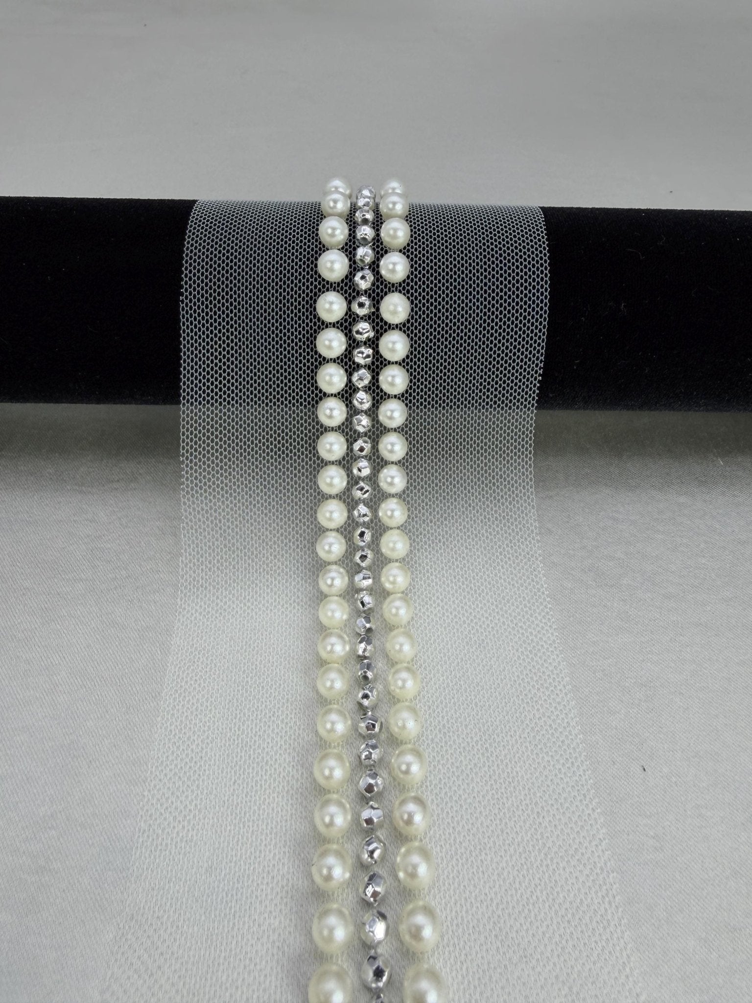 Pearl and silver faceted beads Trim – Self Adhesive Pearl Trim, Peel and Stick Bridal Trim, Wedding Dress Trim, Sew or peel and stick - Faraj Beading