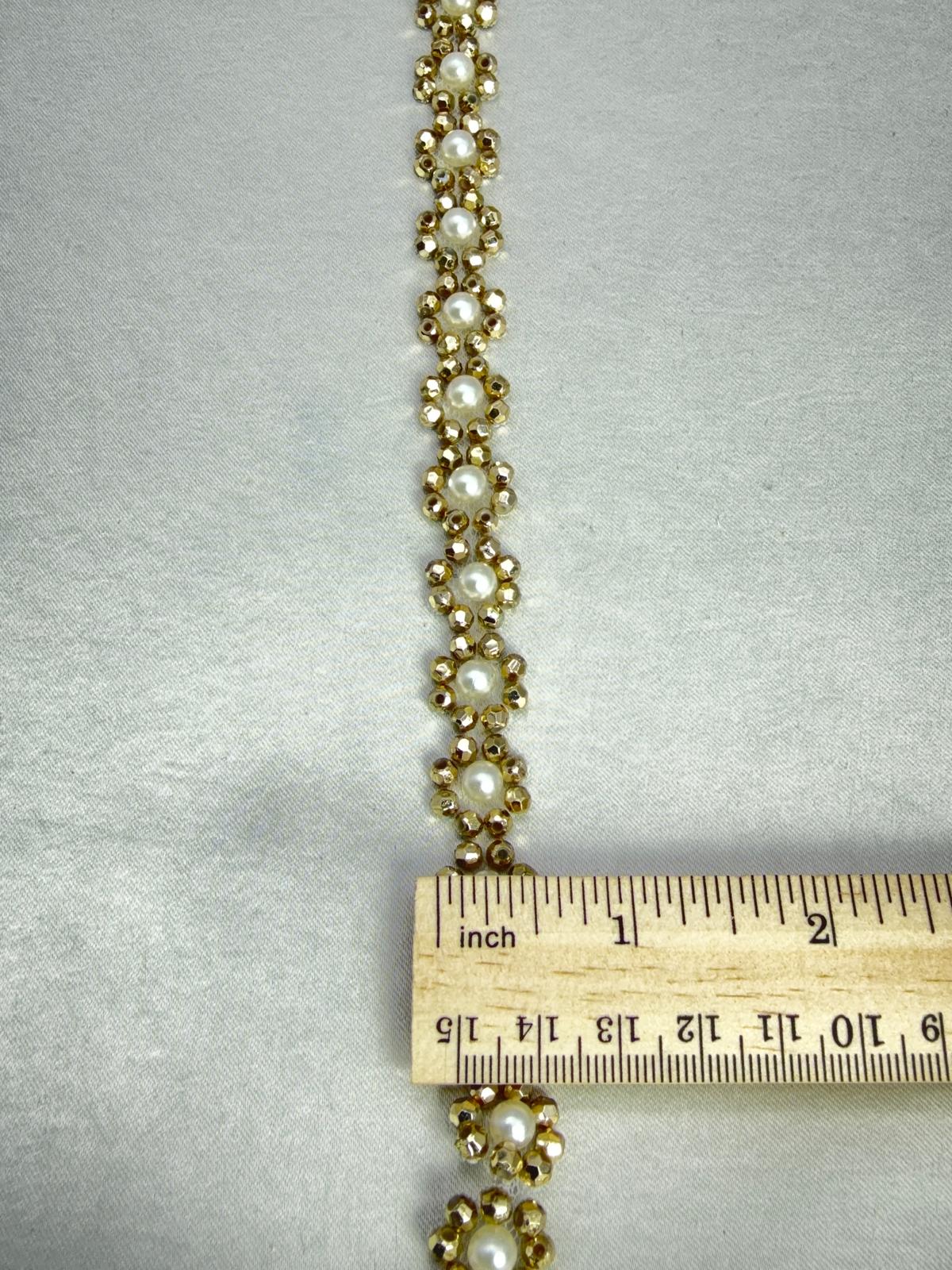Pearl Beaded Floral Trim by the Yard, Self Adhesive or Sew - On Trim, Rhinestone Flower Trim Options, Bridal, DIY Embellishment - Made In USA - Faraj Beading