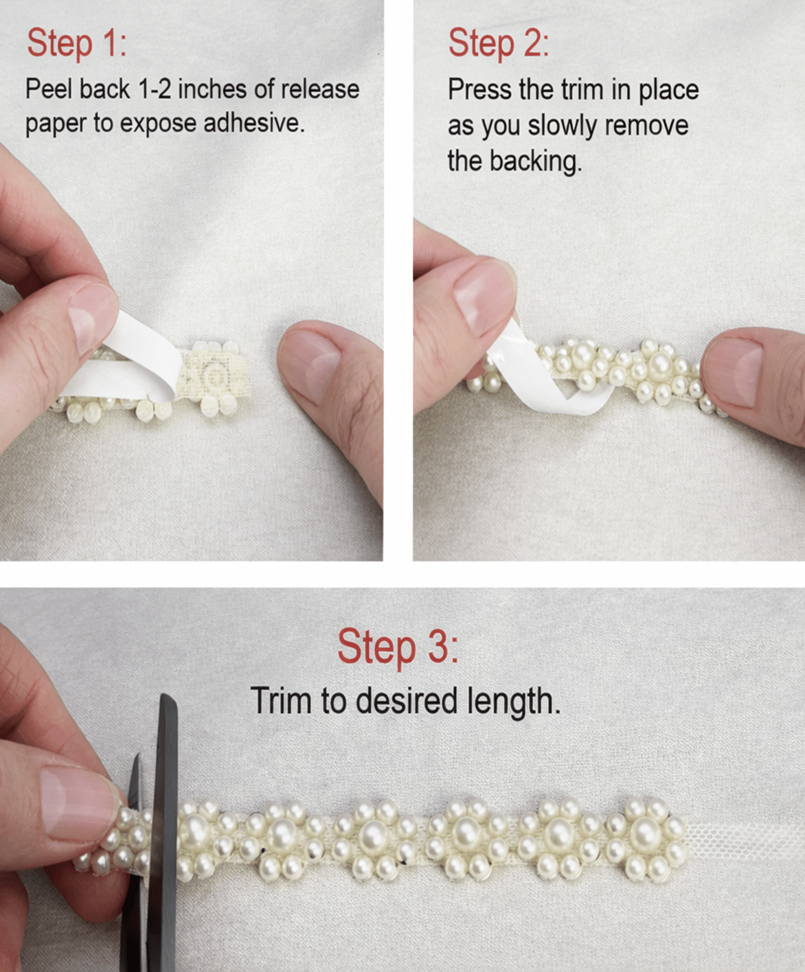 Pearl Beaded Floral Trim by the Yard, Self Adhesive or Sew - On Trim, Rhinestone Flower Trim Options, Bridal, DIY Embellishment - Made In USA - Faraj Beading