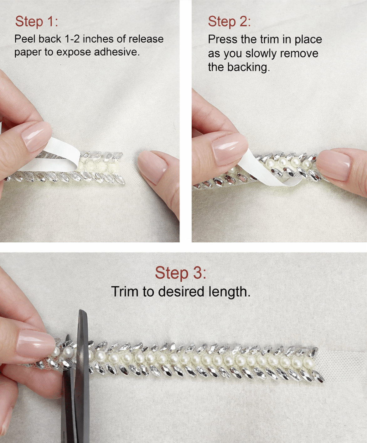 Pearl Beaded Trim by the Yard, Bridal Crystal Trim Options (AB, Silver, Gold, Black), Wedding Dress Sewing Trim, Accessories - Made in USA - Faraj Beading