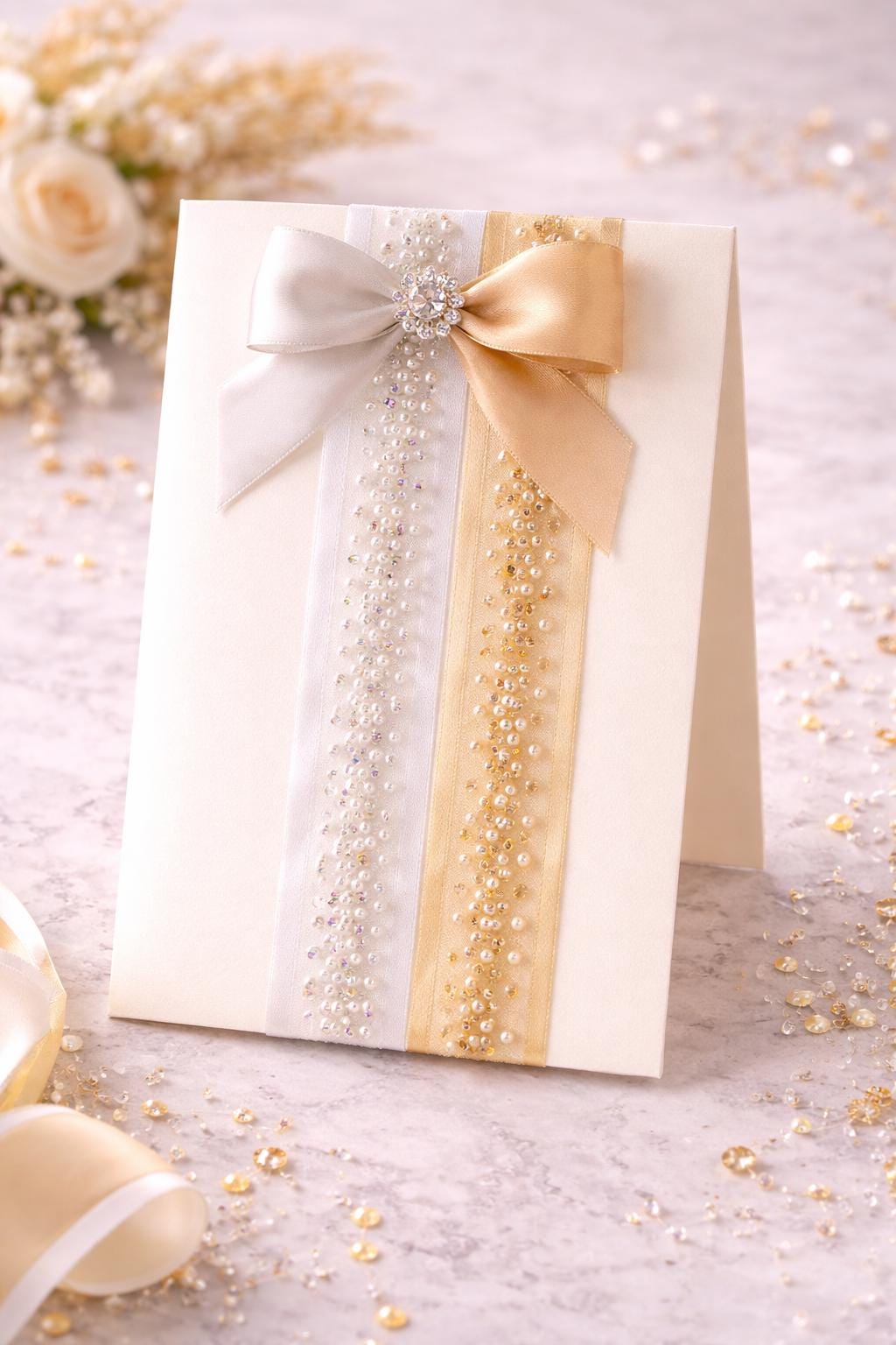 Pearl Beaded Trim – Ivory or Champagne Bridal Trim – Rhinestone Pearl Ribbon Trim – Self Adhesive or Sew On – Made in USA - Faraj Beading
