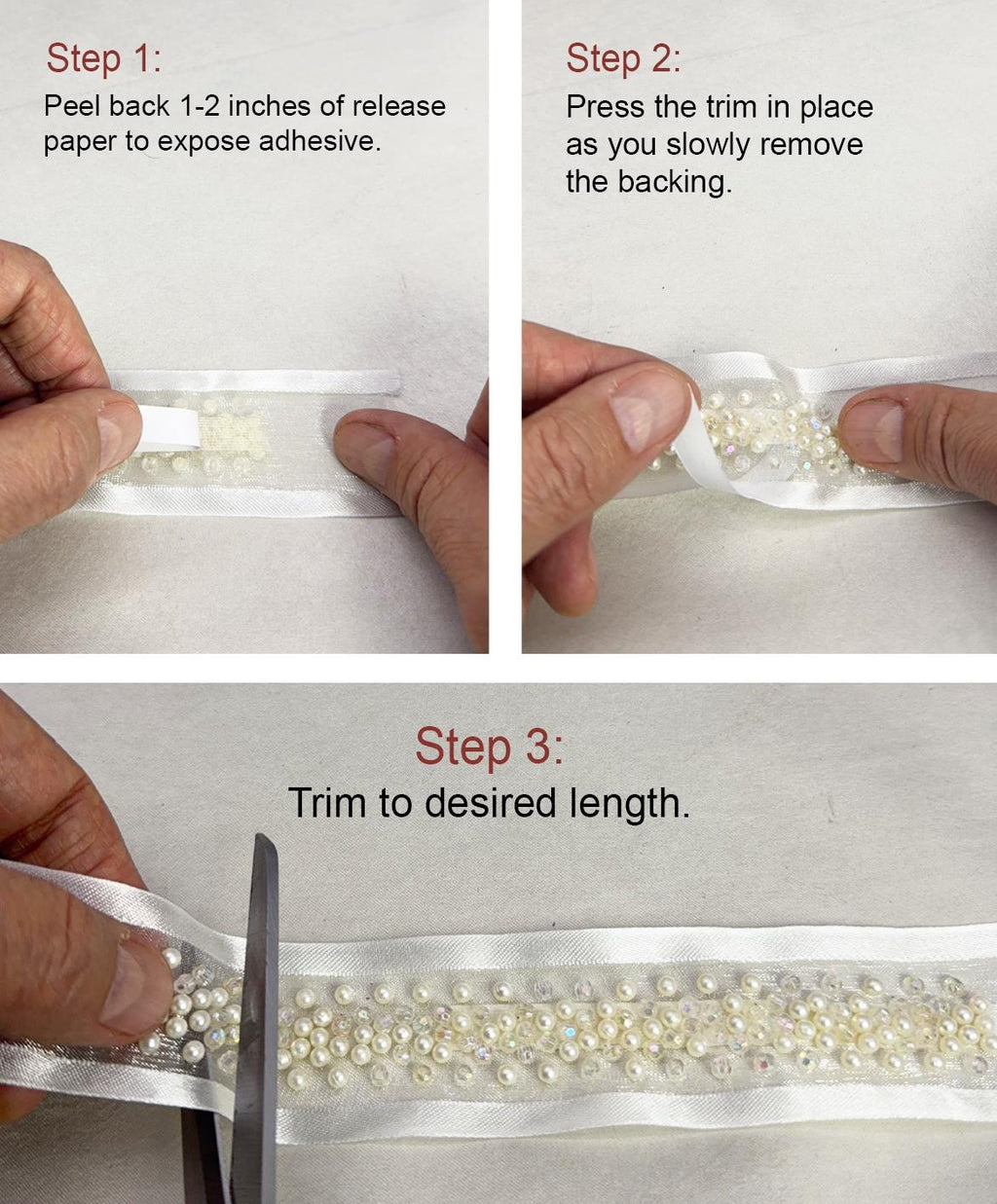 Pearl Beaded Trim – Ivory or Champagne Bridal Trim – Rhinestone Pearl Ribbon Trim – Self Adhesive or Sew On – Made in USA - Faraj Beading