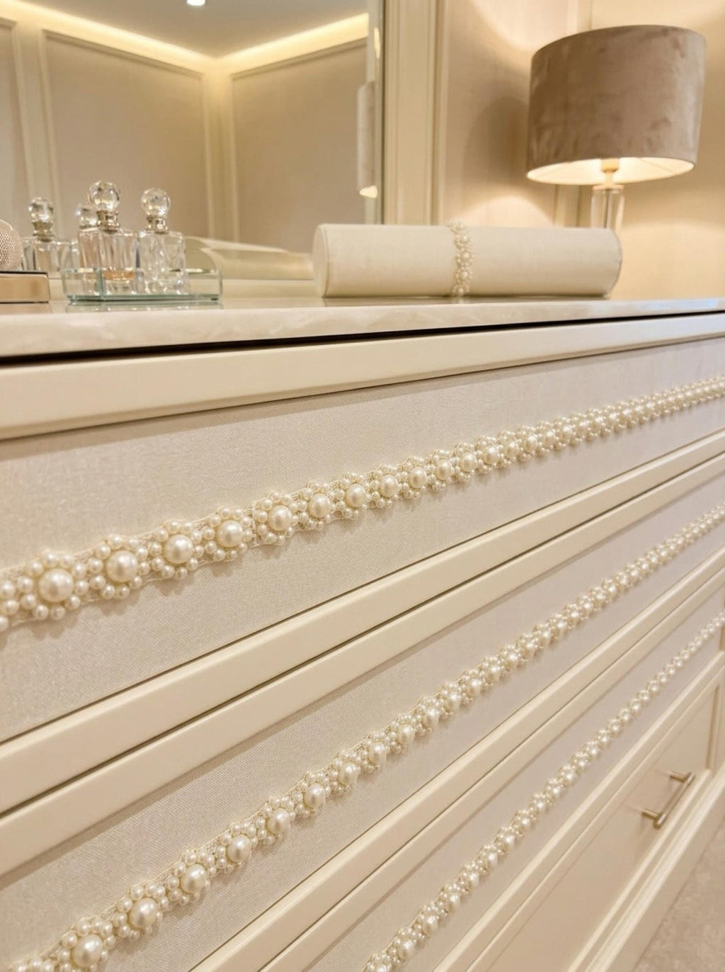 Pearl Flower Trim, Self Adhesive or Sew - On Bridal Trim, Ivory Beaded Floral Trim, Wedding accessories trim, Pearl Appliqué by the Yard - Faraj Beading