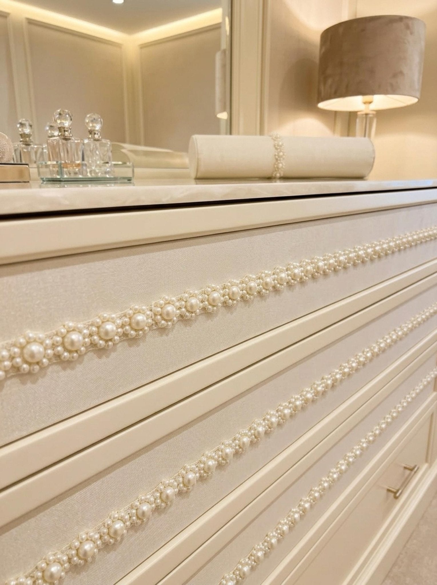 Pearl Flower Trim, Self Adhesive or Sew - On Bridal Trim, Ivory Beaded Floral Trim, Wedding accessories trim, Pearl Appliqué by the Yard - Faraj Beading