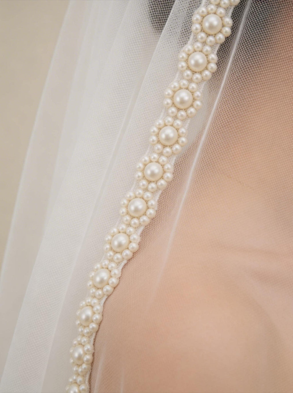 Pearl Flower Trim, Self Adhesive or Sew - On Bridal Trim, Ivory Beaded Floral Trim, Wedding accessories trim, Pearl Appliqué by the Yard - Faraj Beading