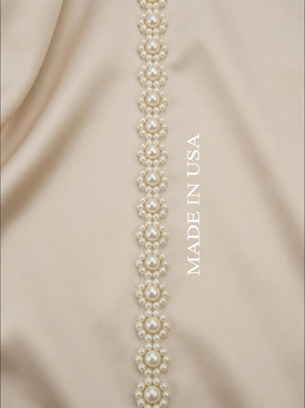Pearl Flower Trim, Self Adhesive or Sew - On Bridal Trim, Ivory Beaded Floral Trim, Wedding accessories trim, Pearl Appliqué by the Yard - Faraj Beading