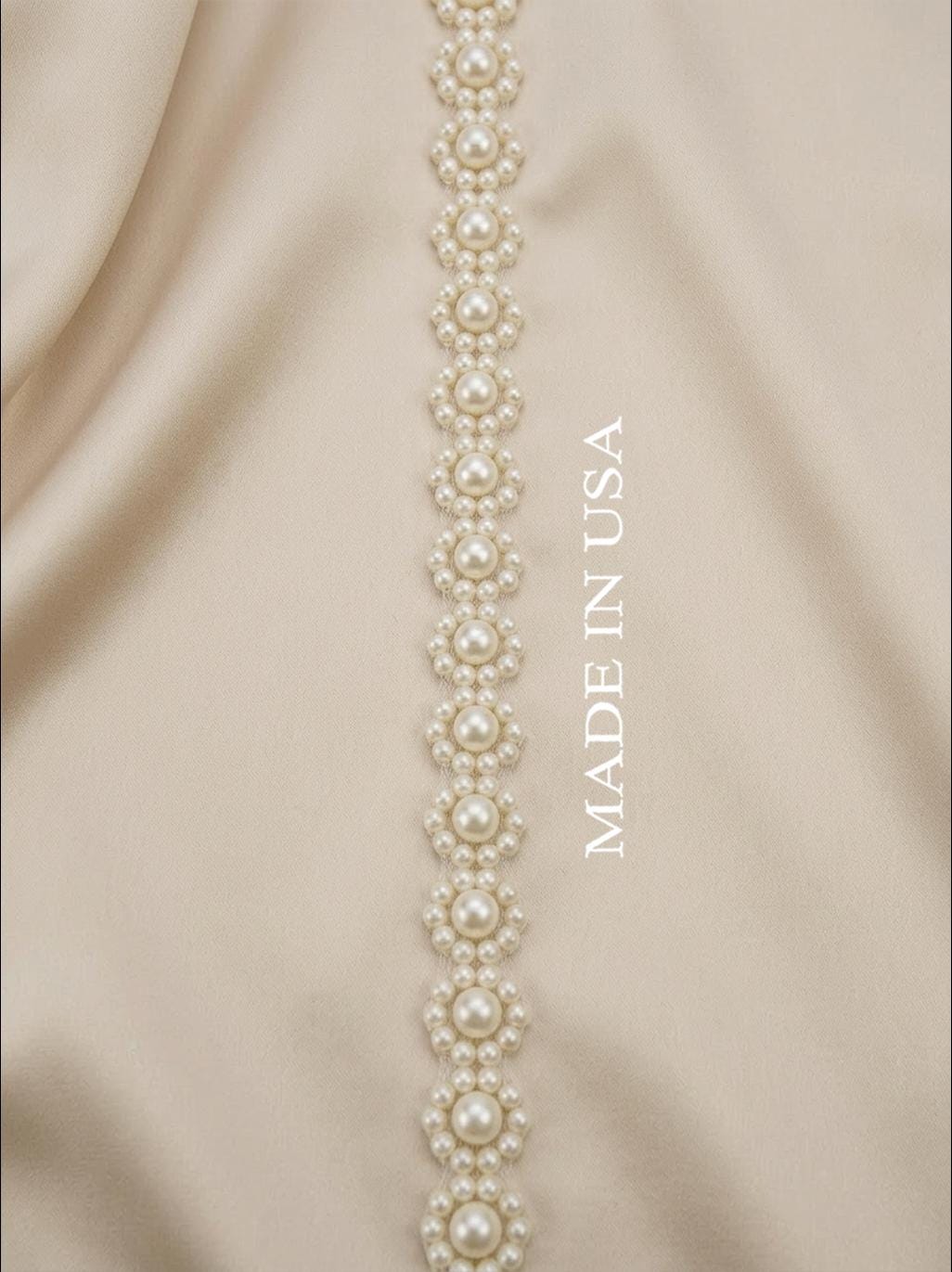 Pearl Flower Trim, Self Adhesive or Sew - On Bridal Trim, Ivory Beaded Floral Trim, Wedding accessories trim, Pearl Appliqué by the Yard - Faraj Beading