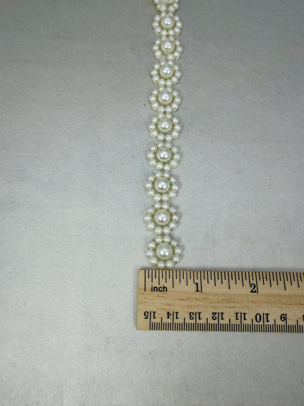 Pearl Flower Trim, Self Adhesive or Sew - On Bridal Trim, Ivory Beaded Floral Trim, Wedding accessories trim, Pearl Appliqué by the Yard - Faraj Beading