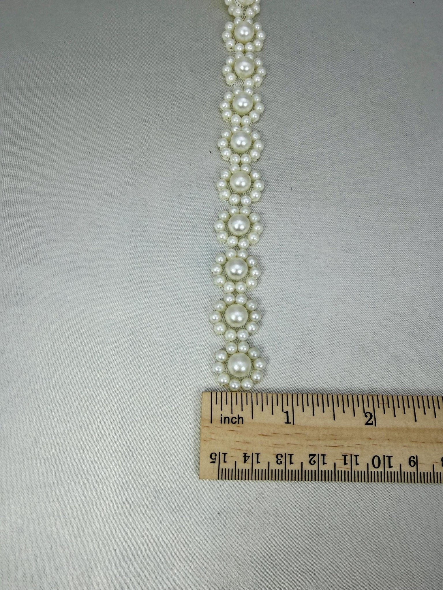Pearl Flower Trim, Self Adhesive or Sew - On Bridal Trim, Ivory Beaded Floral Trim, Wedding accessories trim, Pearl Appliqué by the Yard - Faraj Beading