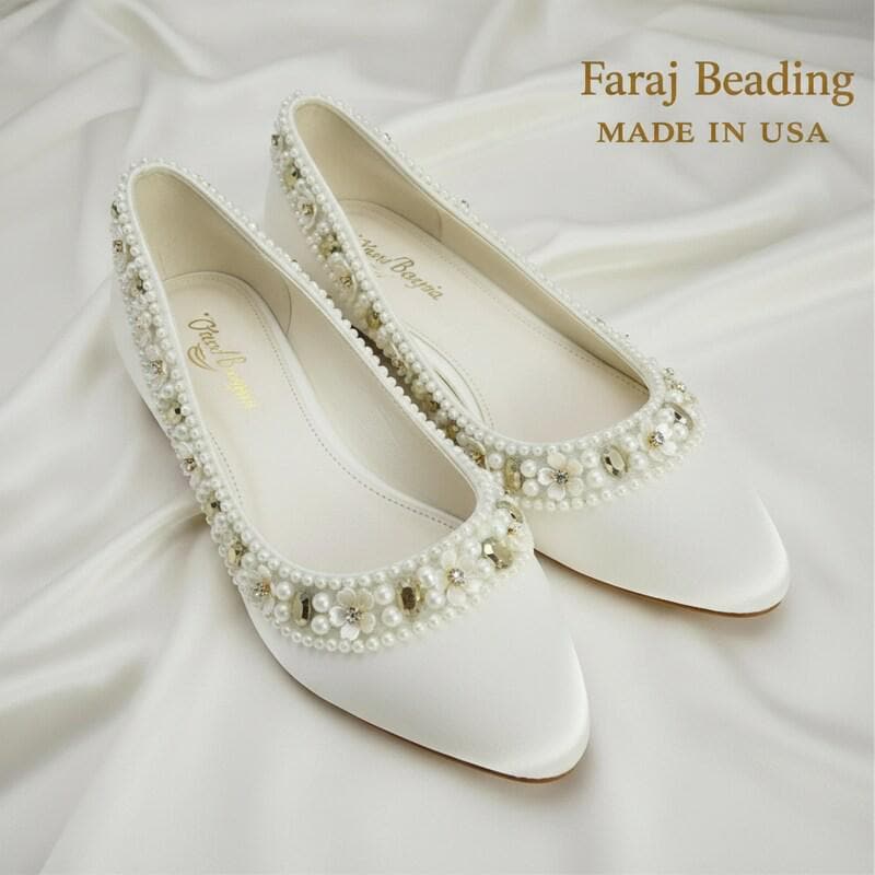 Pearl & Gold Rhinestone Floral Trim – Self Adhesive or Sew - On Seam Allowance – Luxury Bridal Beaded Trim for Dress, Veil, Collar - Faraj Beading