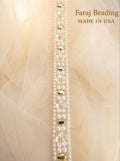 Pearl & Gold Rhinestone Floral Trim – Self Adhesive or Sew - On Seam Allowance – Luxury Bridal Beaded Trim for Dress, Veil, Collar - Faraj Beading