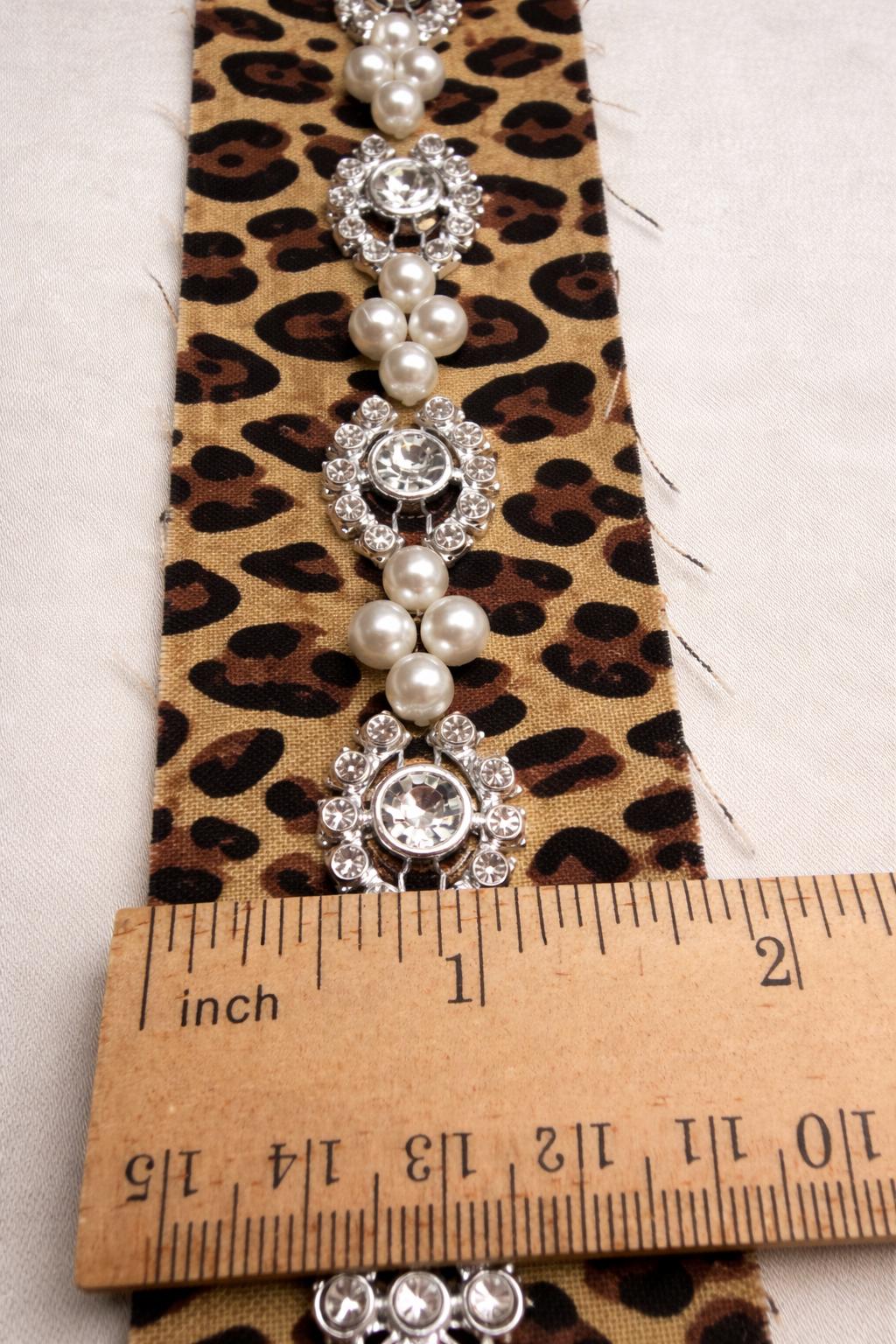 Pearl Rhinestone Trim – Leopard Print Beaded Trim, Sew On or Self Adhesive Trim, DIY Embellishment, Made in USA - Faraj Beading
