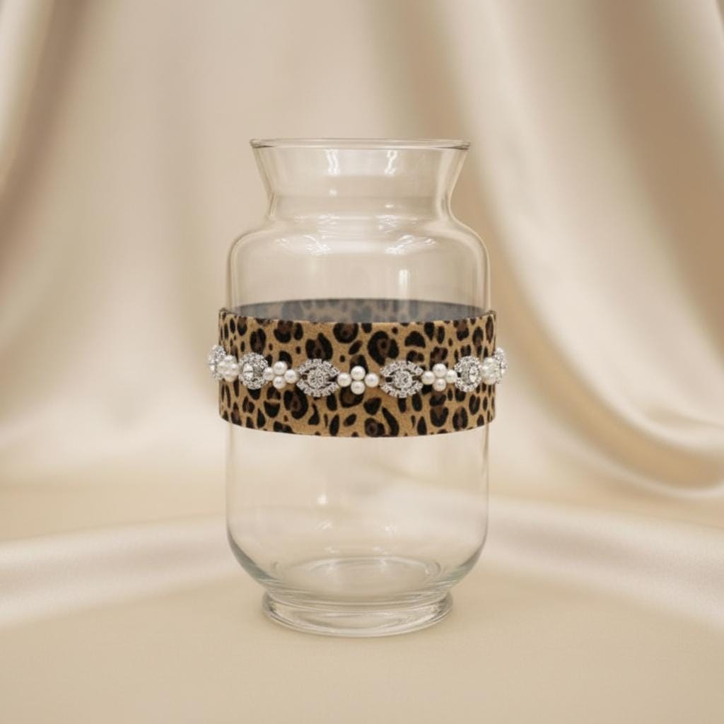 Pearl Rhinestone Trim – Leopard Print Beaded Trim, Sew On or Self Adhesive Trim, DIY Embellishment, Made in USA - Faraj Beading