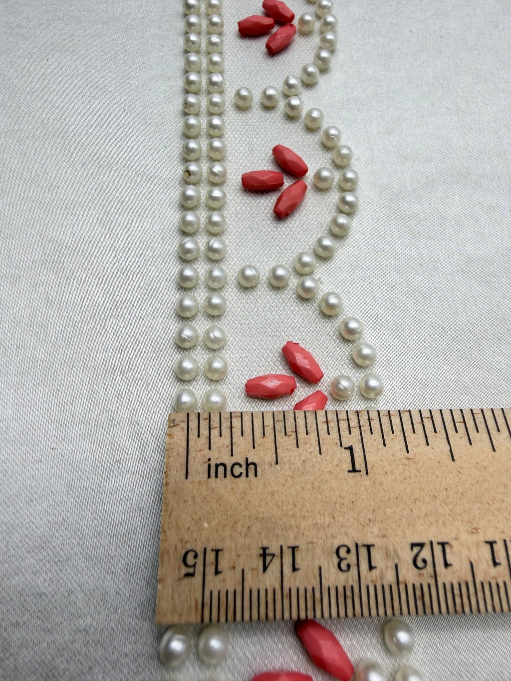 Pearl Scalloped Trim with Coral Beaded Accents - Self Adhesive - Faraj Beading