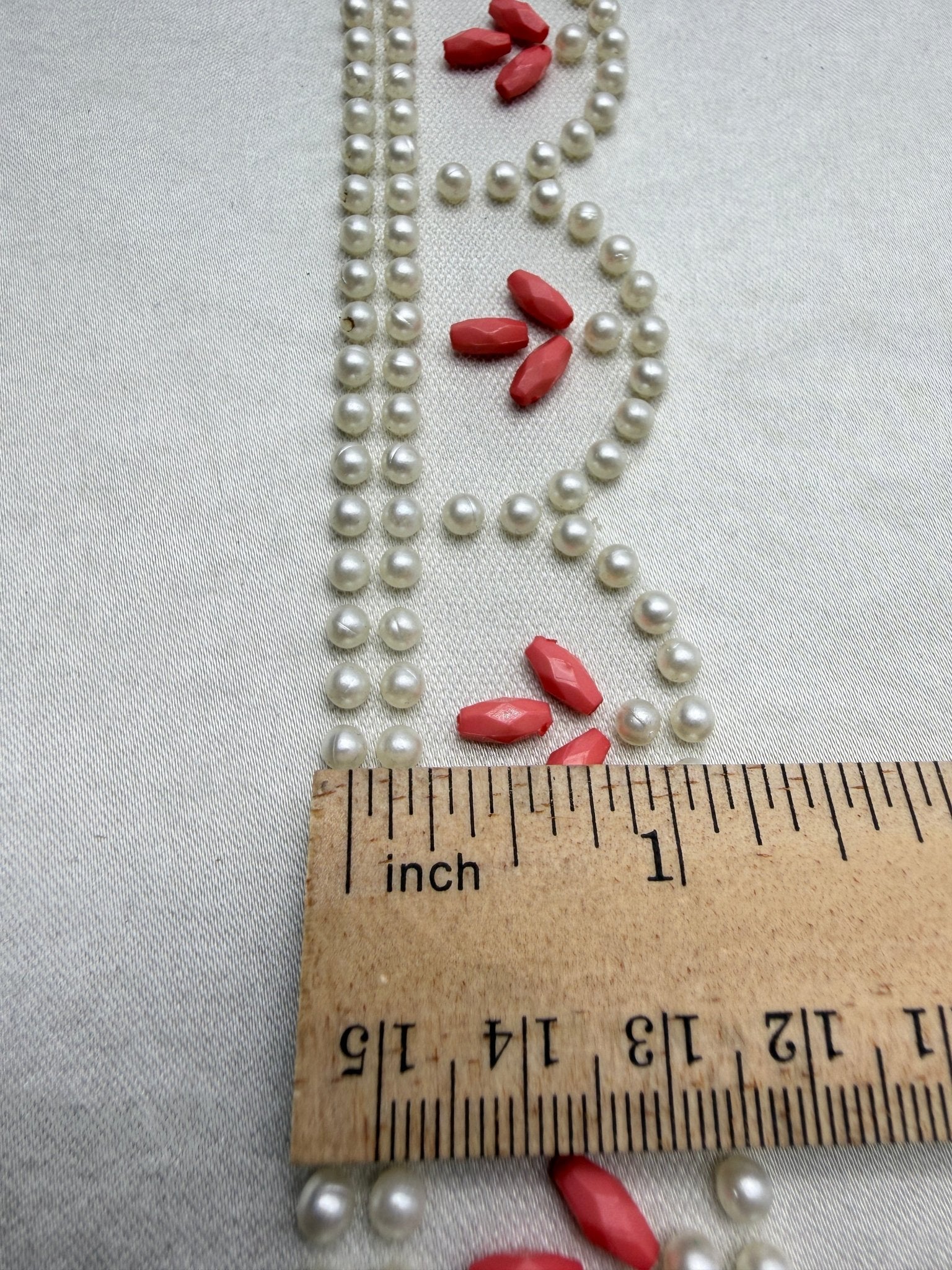 Pearl Scalloped Trim with Coral Beaded Accents - Self Adhesive - Faraj Beading