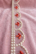 Pearl Scalloped Trim with Coral Beaded Accents - Self Adhesive - Faraj Beading