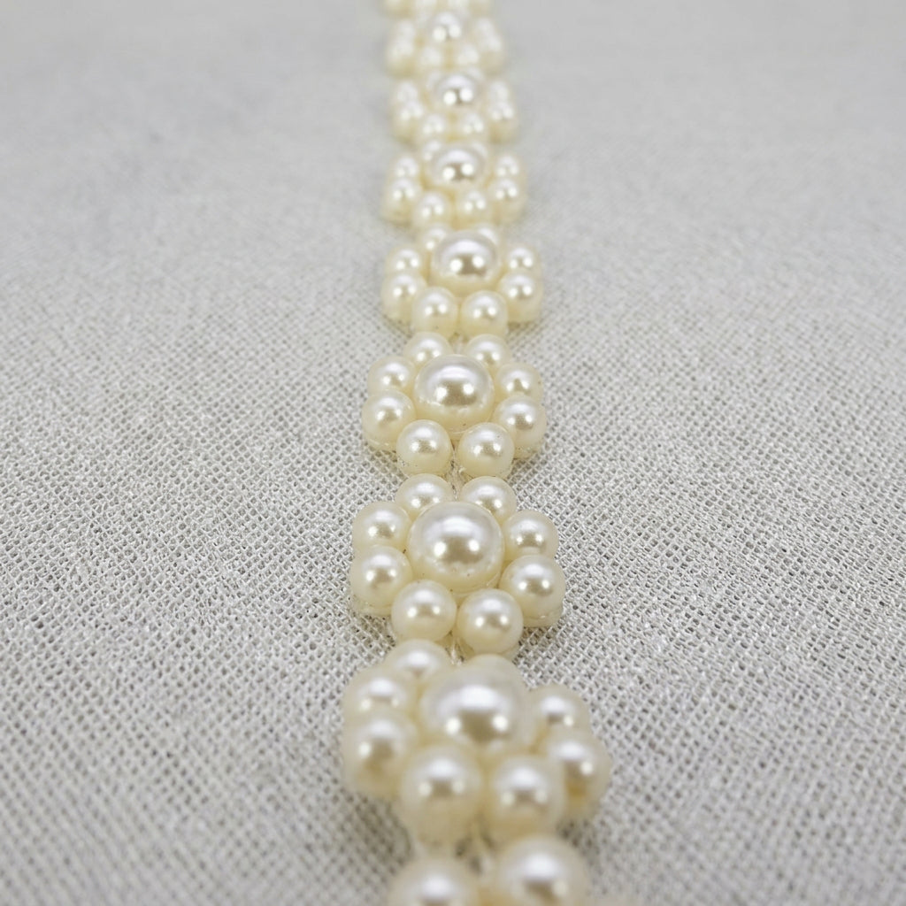 Pearl Beaded Floral Trim by the Yard, Self Adhesive or Sew-On Trim, Rhinestone Flower Trim Options, Bridal, DIY Embellishment - Made In USA