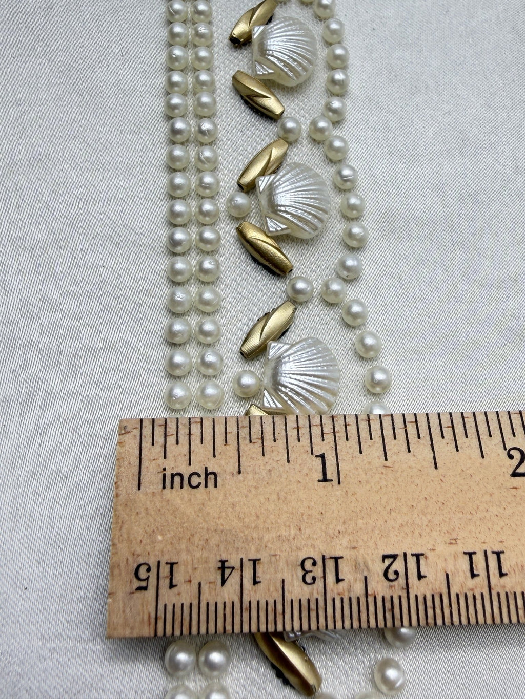 Pearls and Gold Beaded Trim with Seashell Nautical Accents and Scallop Border Self Adhesive - Made in USA by Faraj Beading - Faraj Beading