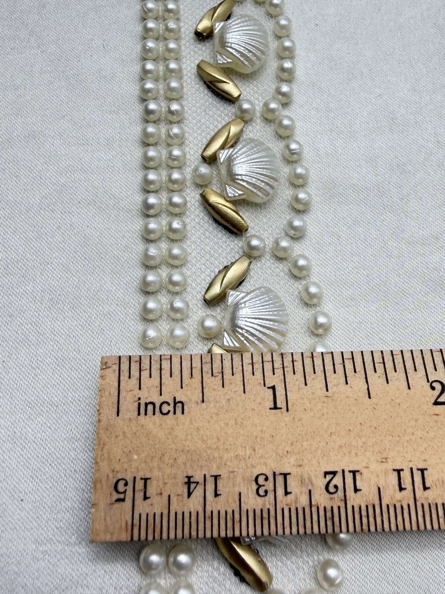 Pearls and Gold Beaded Trim with Seashell Nautical Accents and Scallop Border Self Adhesive - Made in USA by Faraj Beading - Faraj Beading