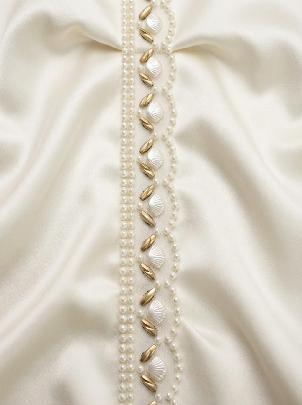 Pearls and Gold Beaded Trim with Seashell Nautical Accents and Scallop Border Self Adhesive - Made in USA by Faraj Beading - Faraj Beading