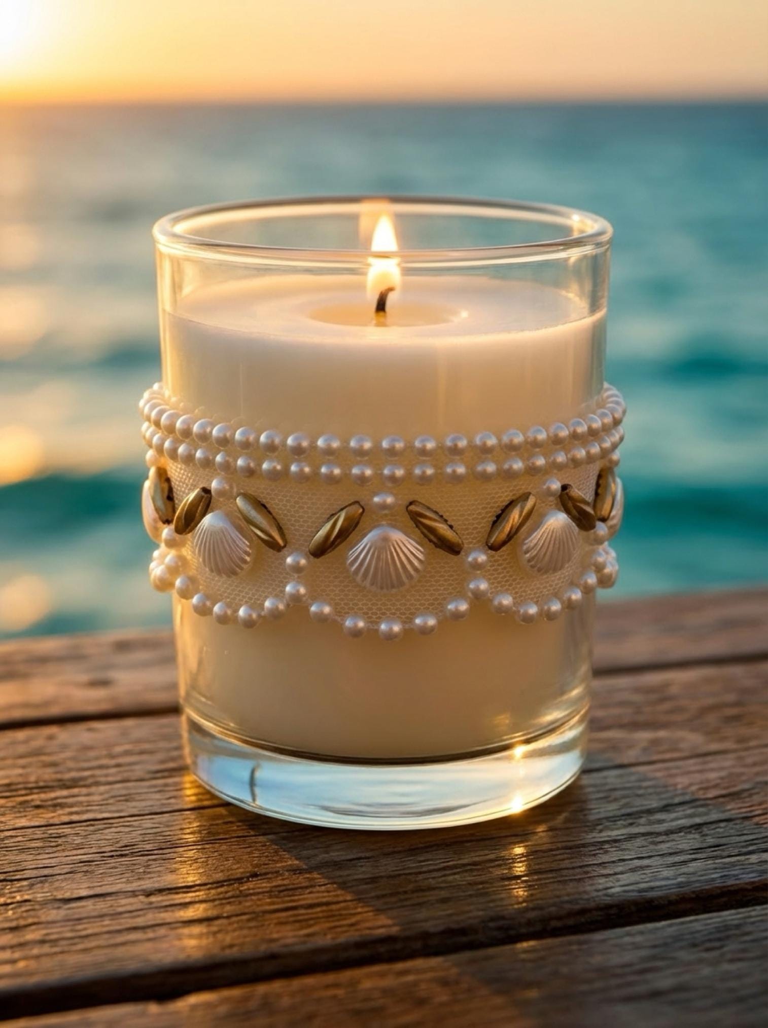 Pearls and Gold Beaded Trim with Seashell Nautical Accents and Scallop Border Self Adhesive - Made in USA by Faraj Beading - Faraj Beading