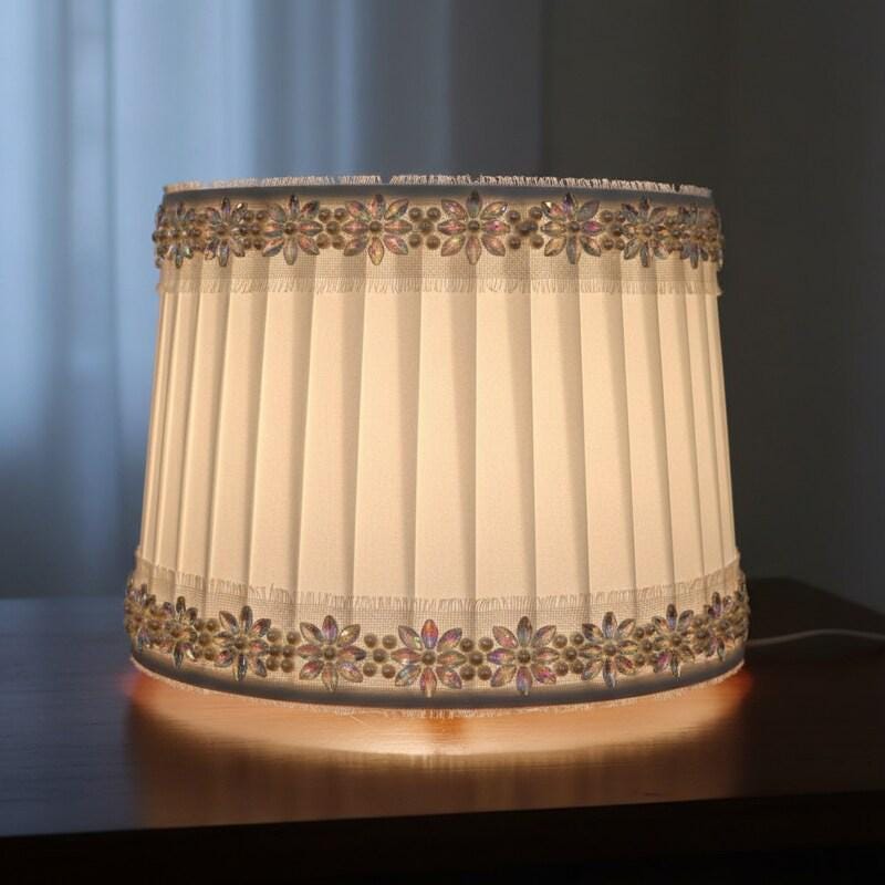 Pearls and Iridescent Crystal Beaded Lace Trim on light gauze fabric - Faraj Beading