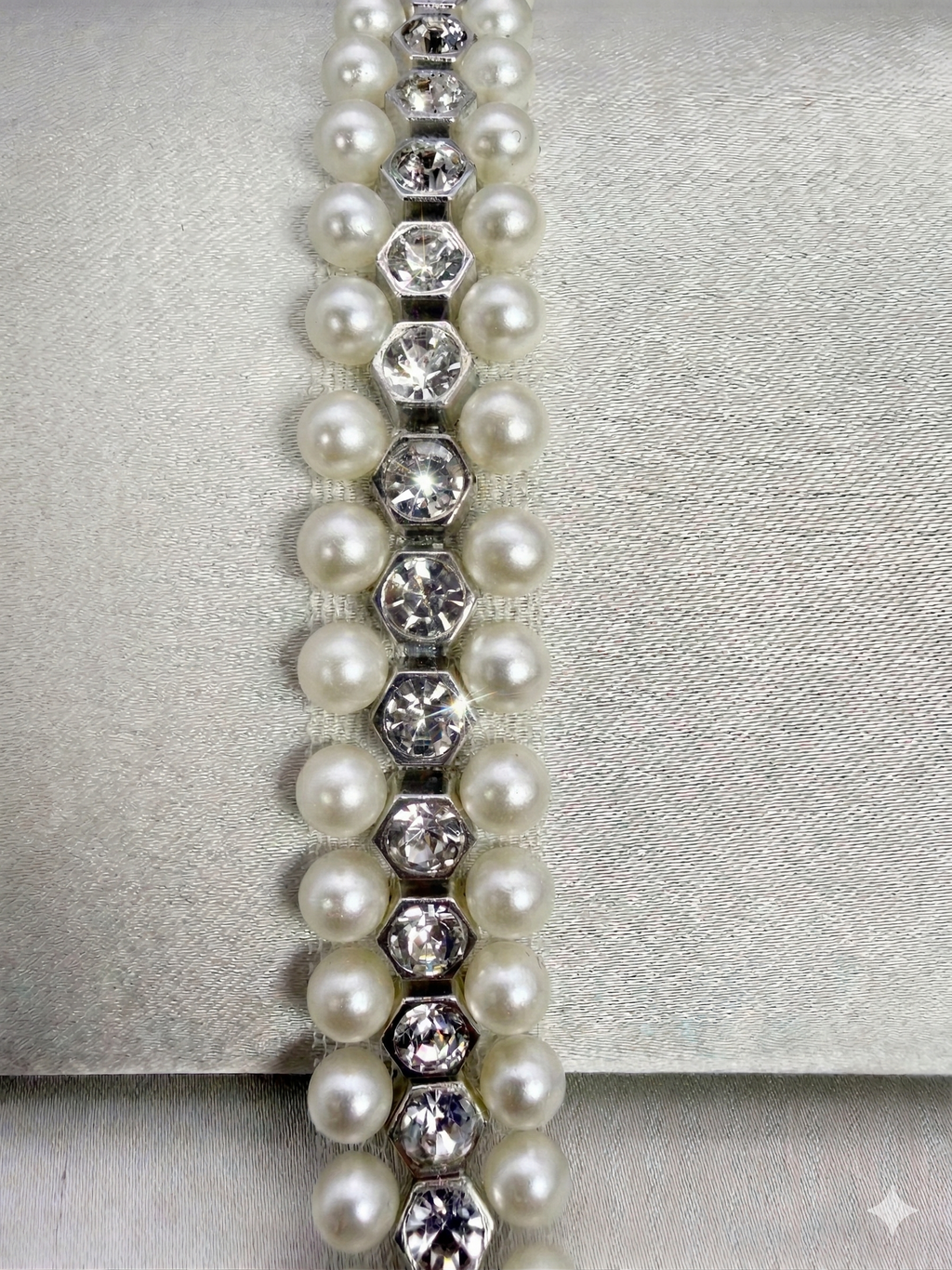 Rhinestone Pearl Beaded Trim by the Yard, Center Crystal Chain Trim with Beaded Edges, Bridal Designer Sewing Trim, Self Adhesive Option
