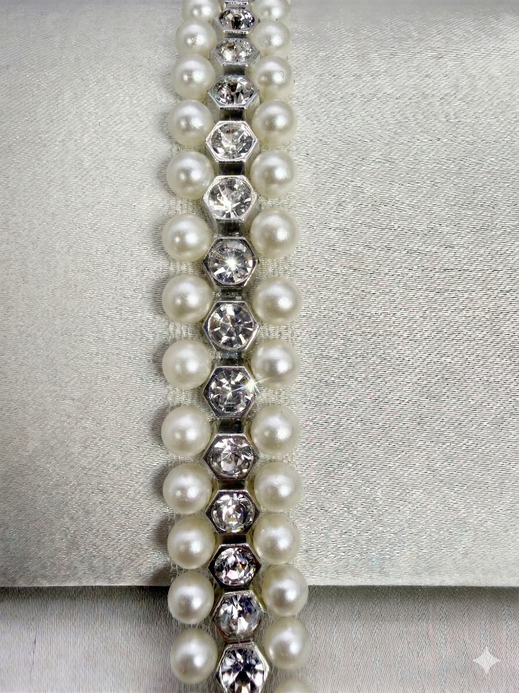 Rhinestone Pearl Beaded Trim by the Yard, Center Crystal Chain Trim with Beaded Edges, Bridal Designer Sewing Trim, Self Adhesive Option