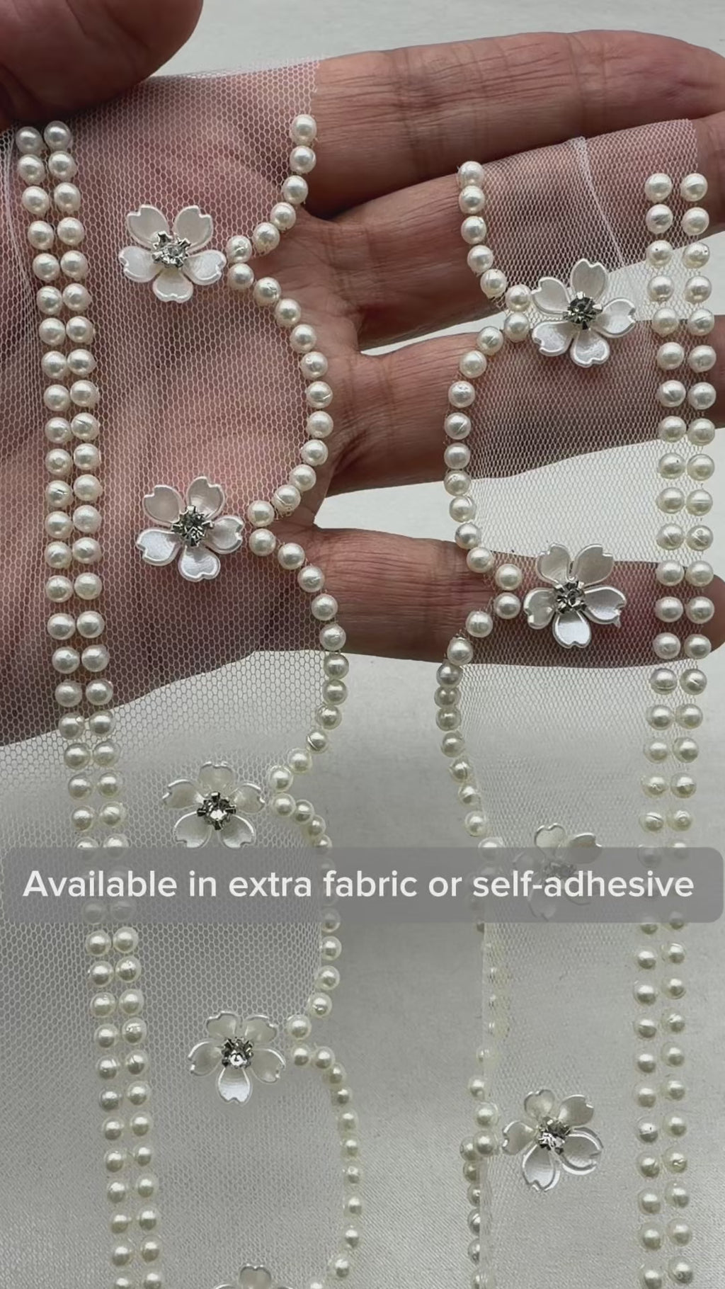 Scalloped Faux Pearl Flower Beaded Trim – Self Adhesive option. wedding cake decoration ,Ideal Embellishment for Dress, DIY Sewing & Crafts and home decor