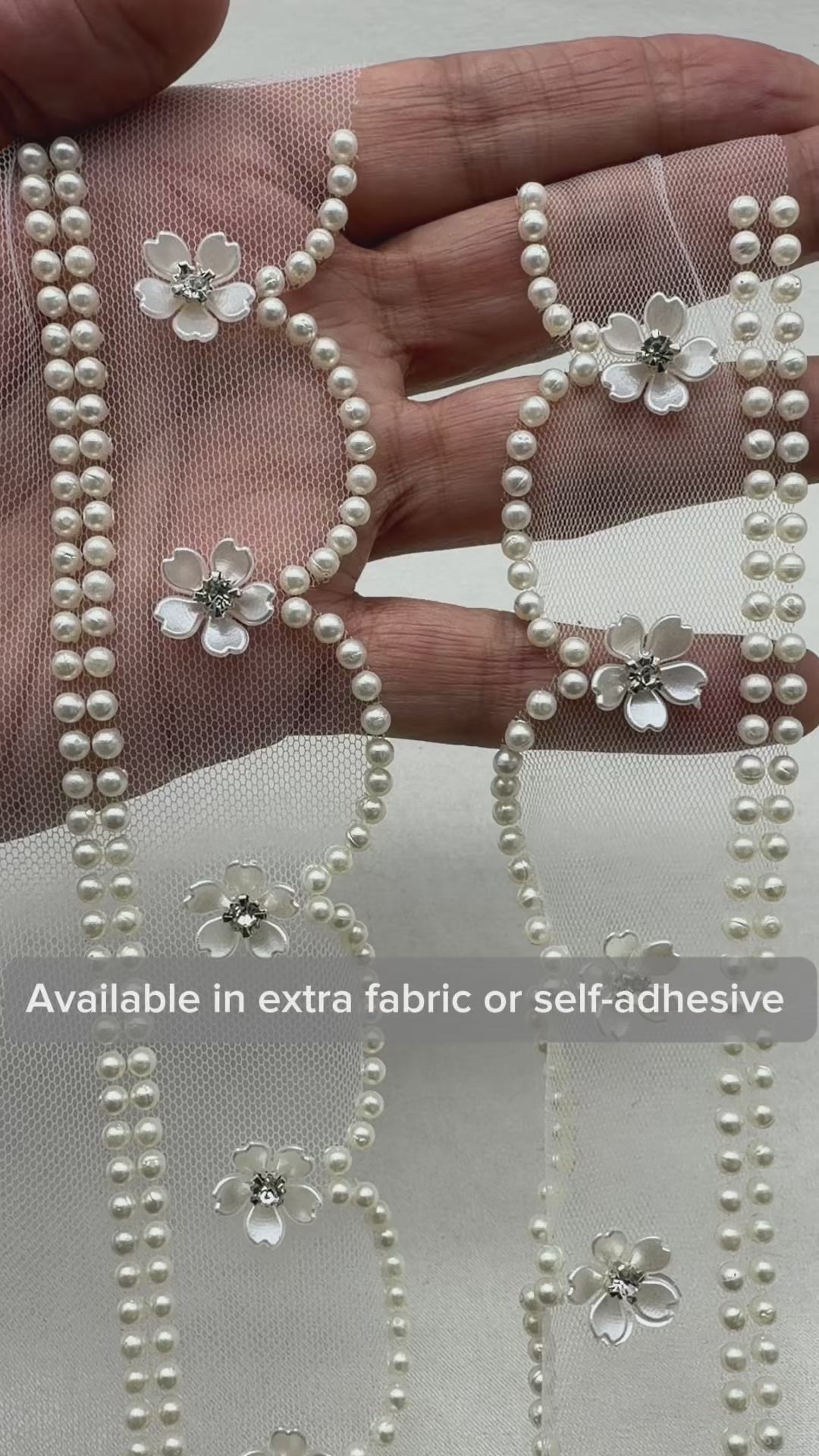 Scalloped Faux Pearl Flower Beaded Trim – Self Adhesive option. wedding cake decoration ,Ideal Embellishment for Dress, DIY Sewing & Crafts and home decor