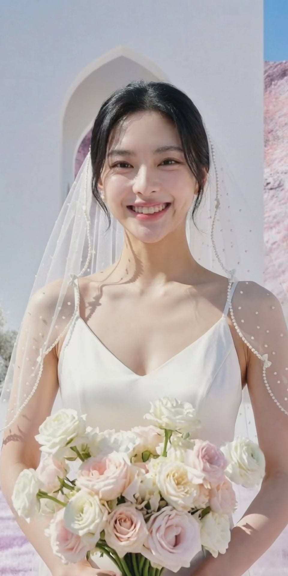 Delicate Pearl & Bow Bridal Veil