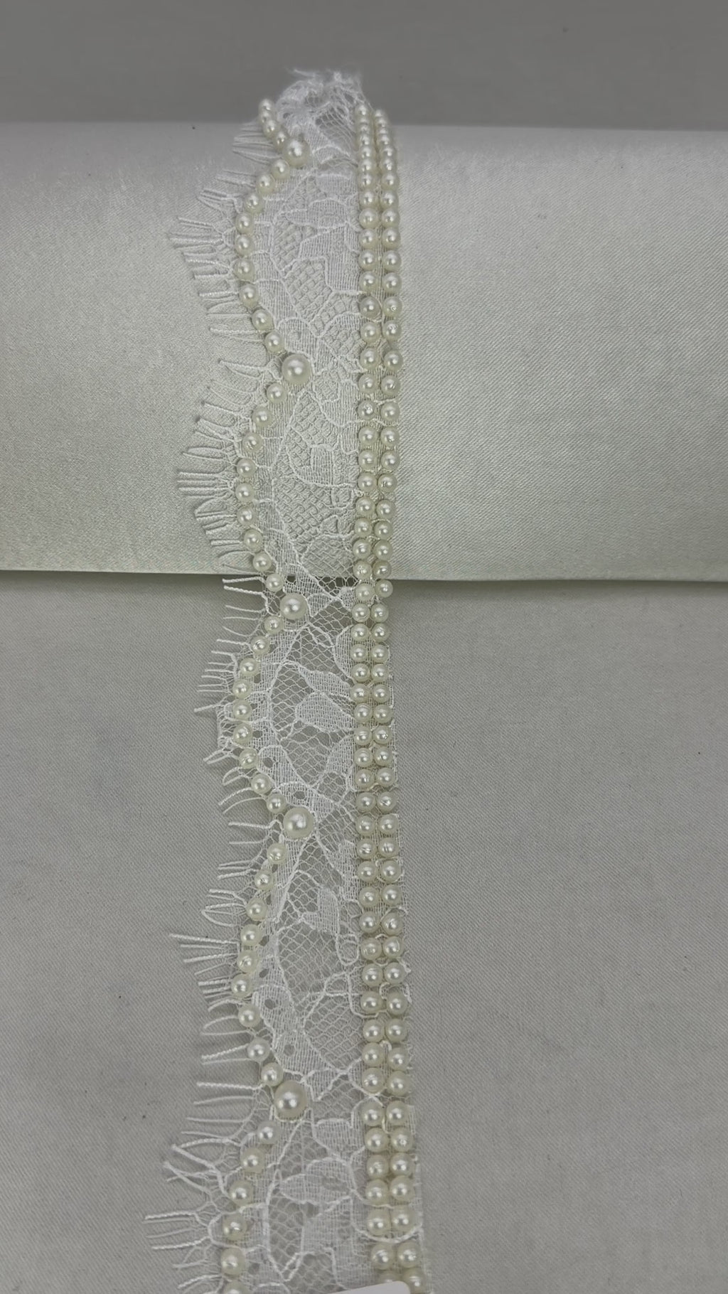 Ivory Pearl Fringe Lace Trim, Eyelash Lace with Pearls, Bridal Lace Trim, Wedding Dress Trim, Delicate Beaded Lace Trim by the Yard