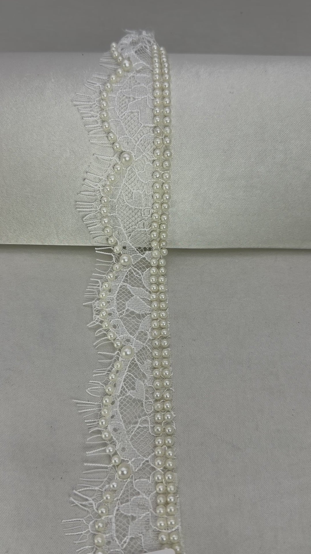 Ivory Pearl Fringe Lace Trim, Eyelash Lace with Pearls, Bridal Lace Trim, Wedding Dress Trim, Delicate Beaded Lace Trim by the Yard