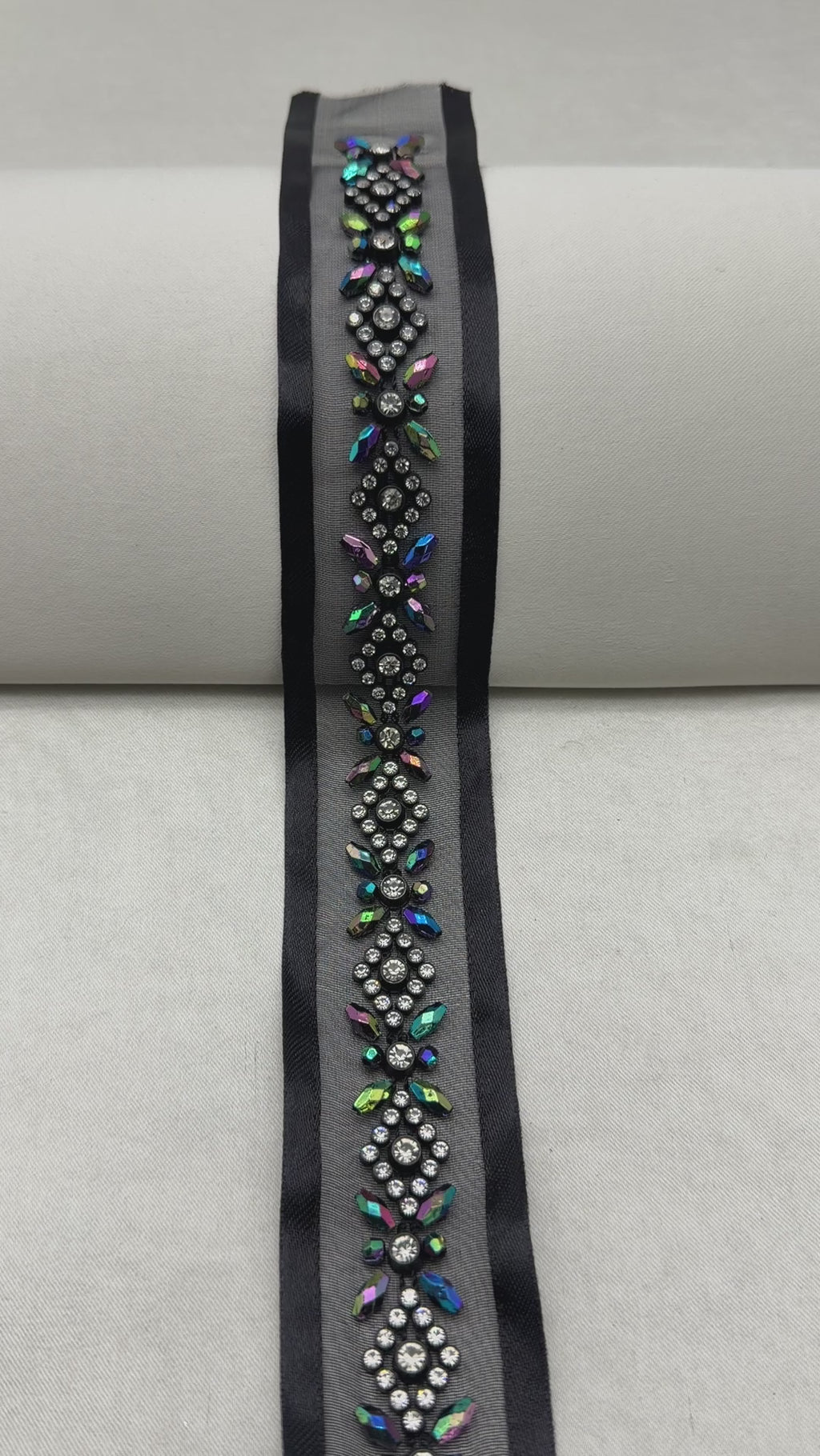 Luxury Rhinestone Beaded Trim – Black Iridescent Crystal Designer Trim – Couture Ribbon Trim – Sew On or Self Adhesive – Made in USA