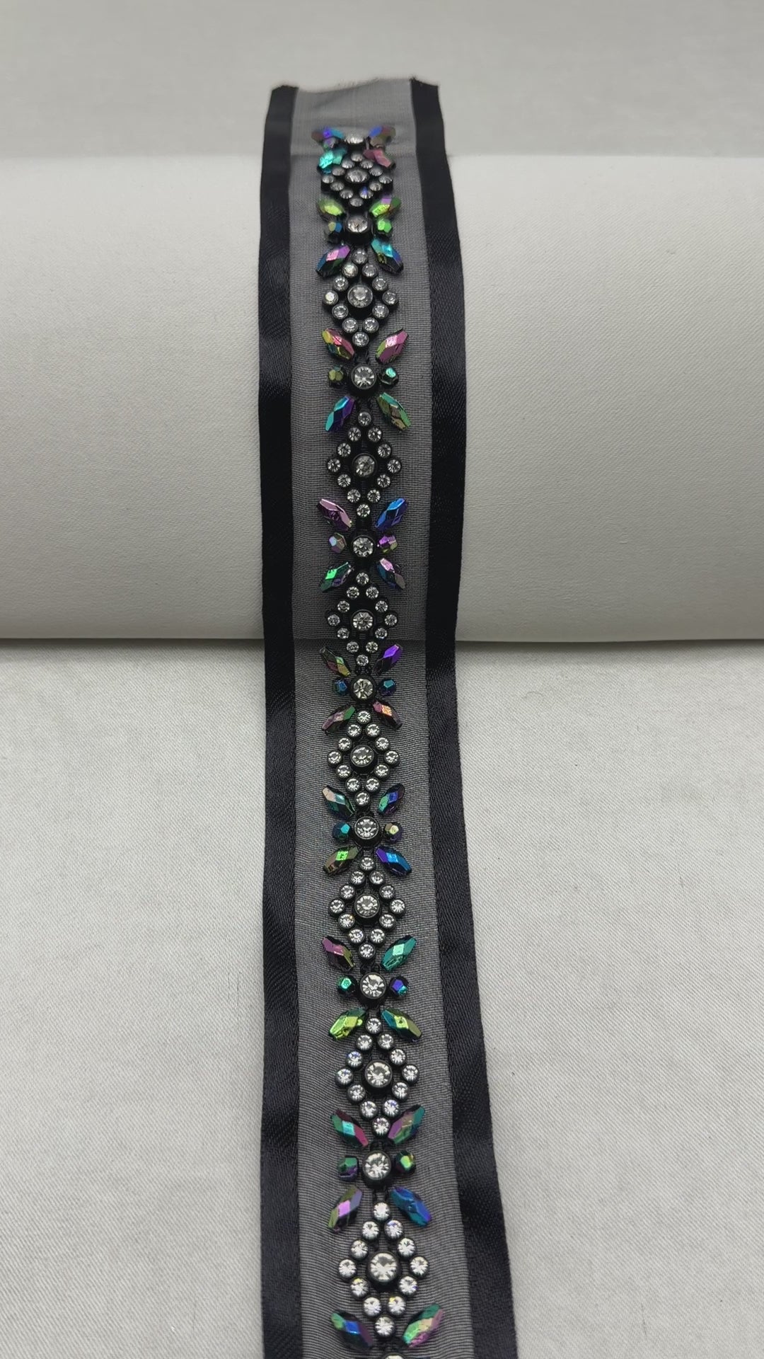 Luxury Rhinestone Beaded Trim – Black Iridescent Crystal Designer Trim – Couture Ribbon Trim – Sew On or Self Adhesive – Made in USA