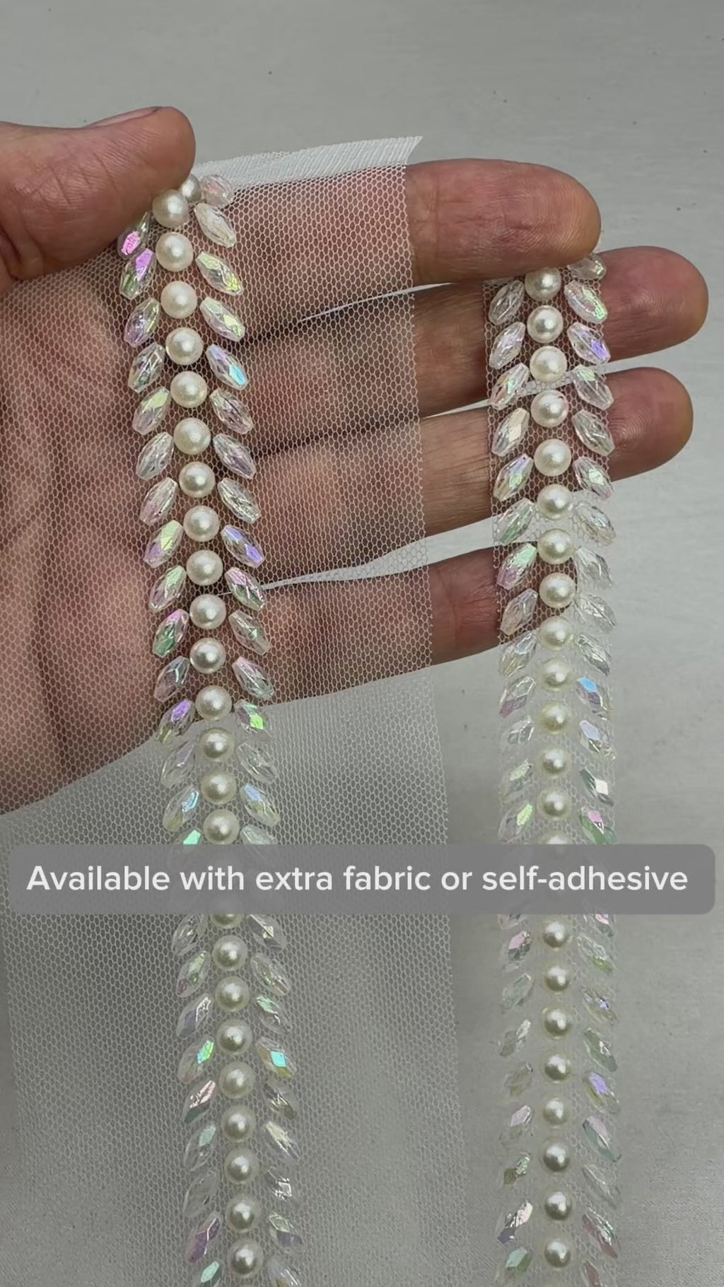 Pearl Beaded Trim by the Yard, Bridal Crystal Trim Options (AB, Silver, Gold, Black), Wedding Dress Sewing Trim, Accessories - Made in USA