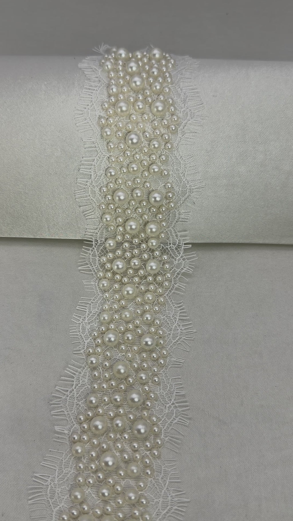 Ivory Pearl Lace Trim, Dense Pearl Embellished Trim, Bridal Lace Trim, Wedding Dress Trim, Couture Sewing or self Adhesive by the Yard