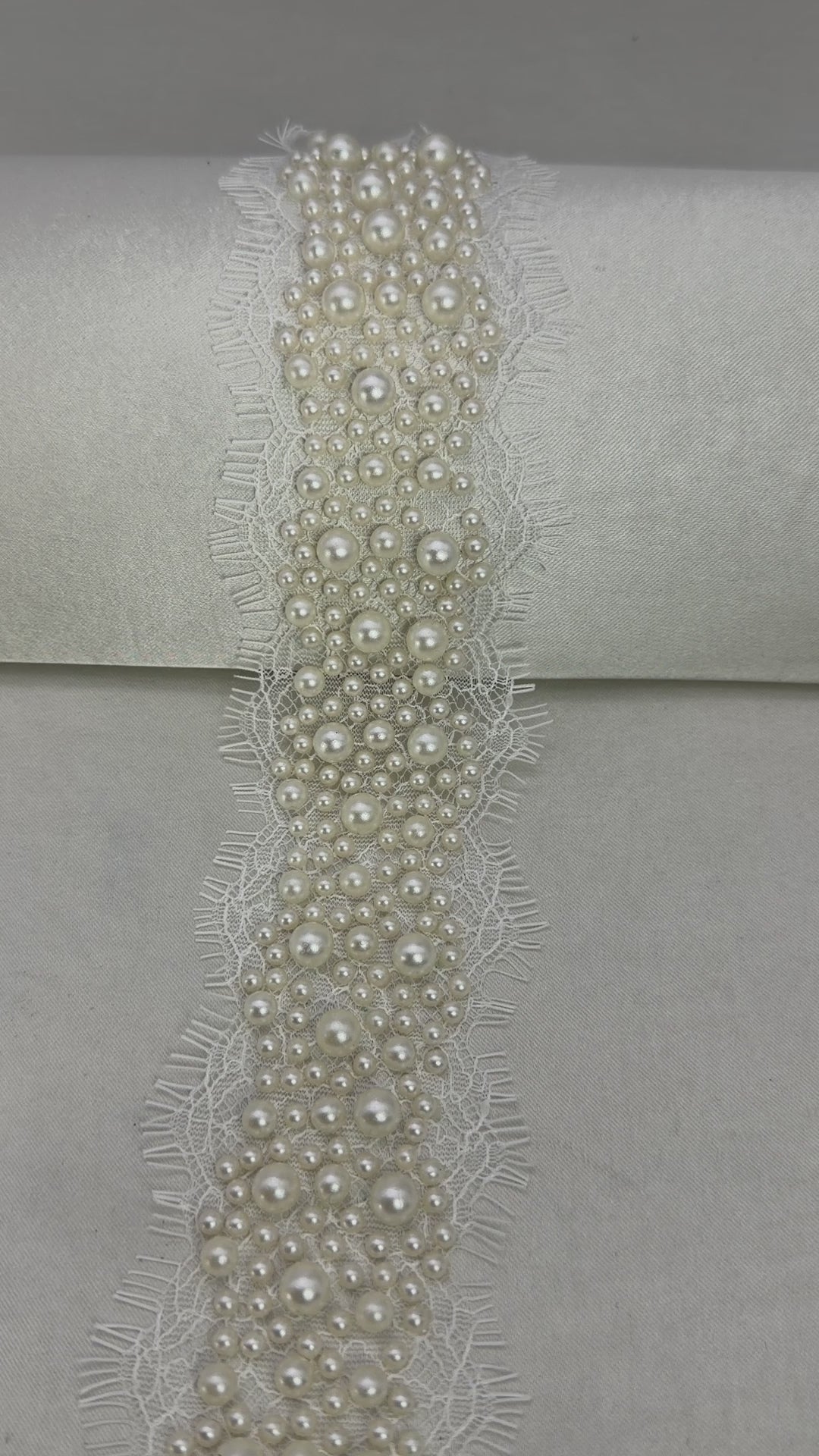 Ivory Pearl Lace Trim, Dense Pearl Embellished Trim, Bridal Lace Trim, Wedding Dress Trim, Couture Sewing or self Adhesive by the Yard