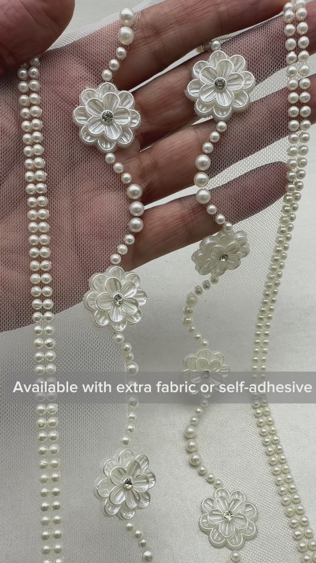 Ivory Pearl & Floral Beaded Trim – Self Adhesive or Sew-On Seam Allowance – Delicate Trim for  Veil, Collar, Cuff, DIY
