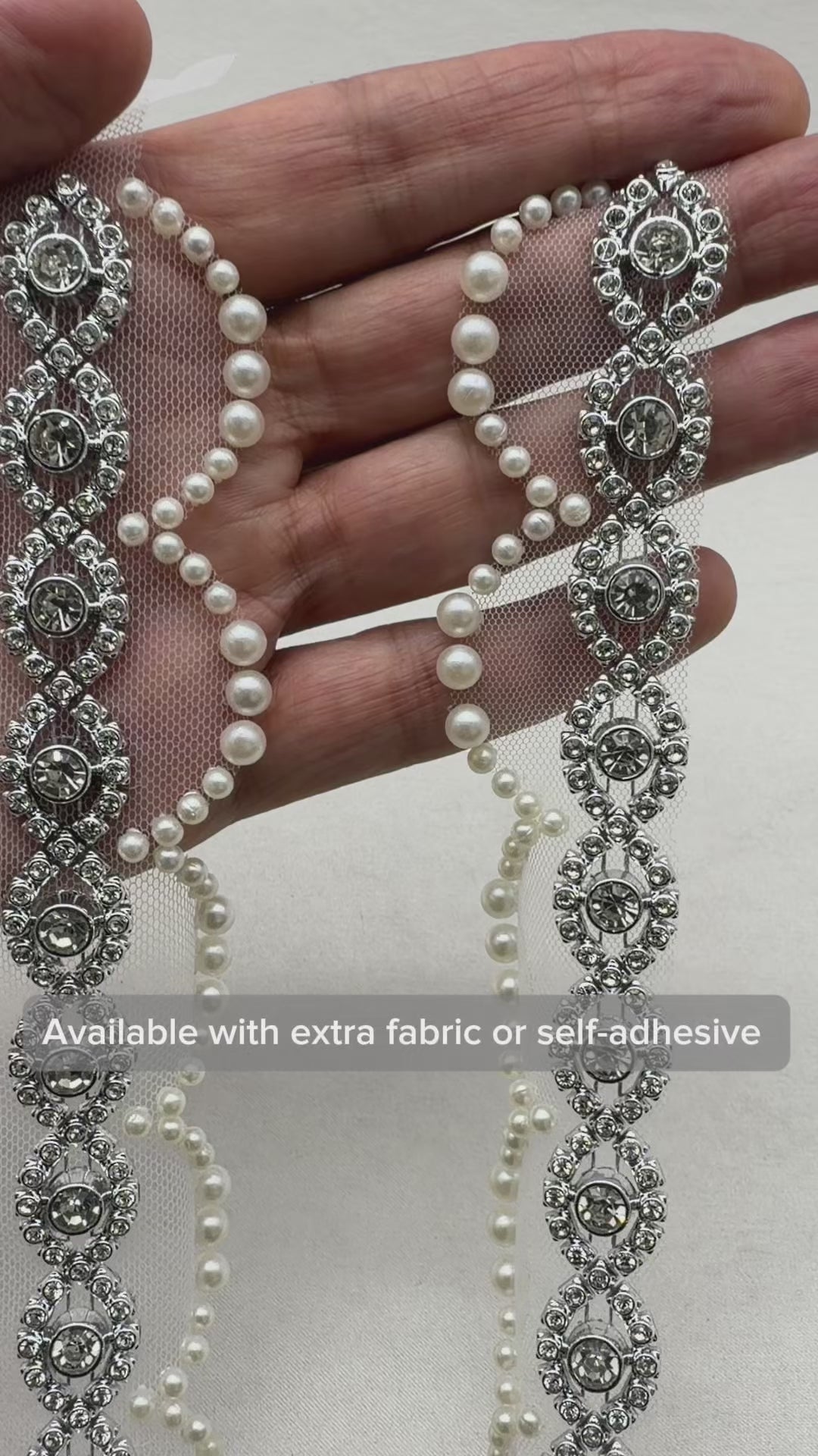 Silver Rhinestone Medallion Trim – Self Adhesive or Sew-On Seam Allowance – Luxury Crystal Bridal Trim for Dress, Belt, Collar