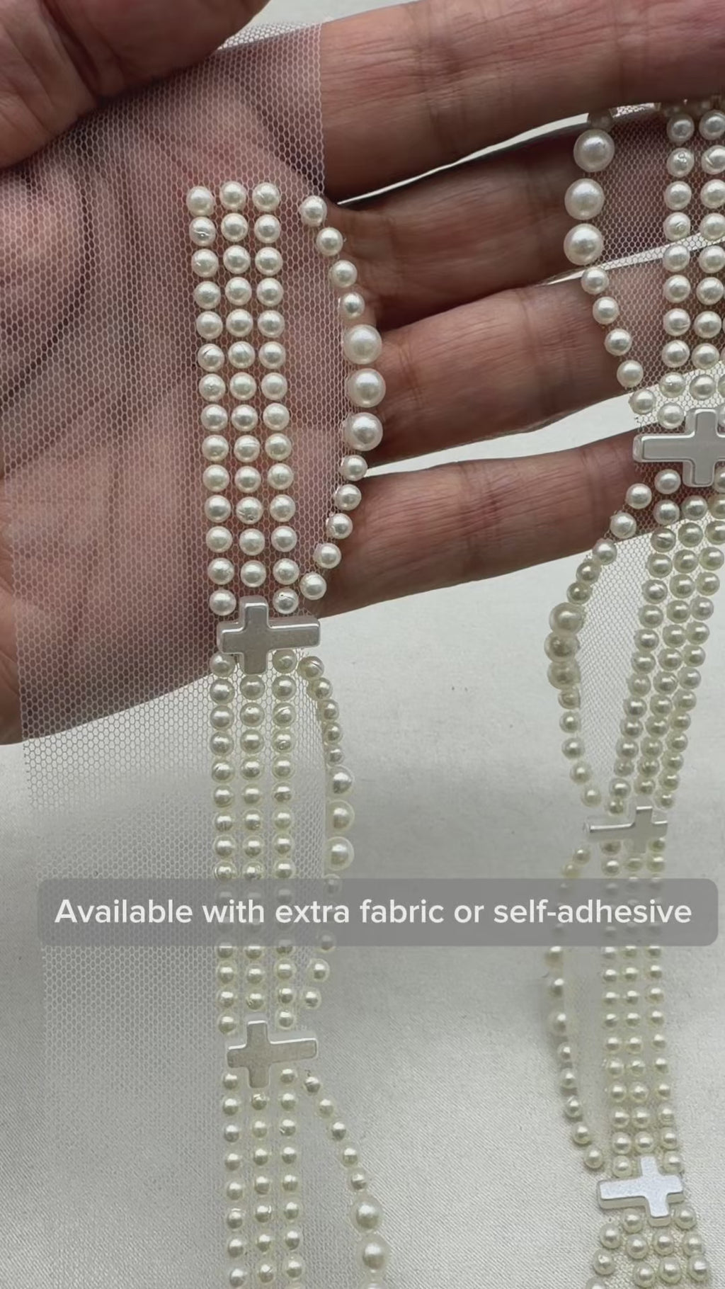 Faux Pearl Cross and scallops Trim – Self Adhesive Pearl Lace For Baptism, Communion Dress, and religious events trim. Made in USA