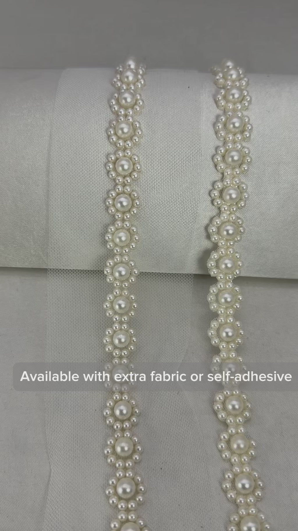Pearl Flower Trim, Self Adhesive or Sew-On Bridal Trim, Ivory Beaded Floral Trim, Wedding accessories trim, Pearl Appliqué by the Yard