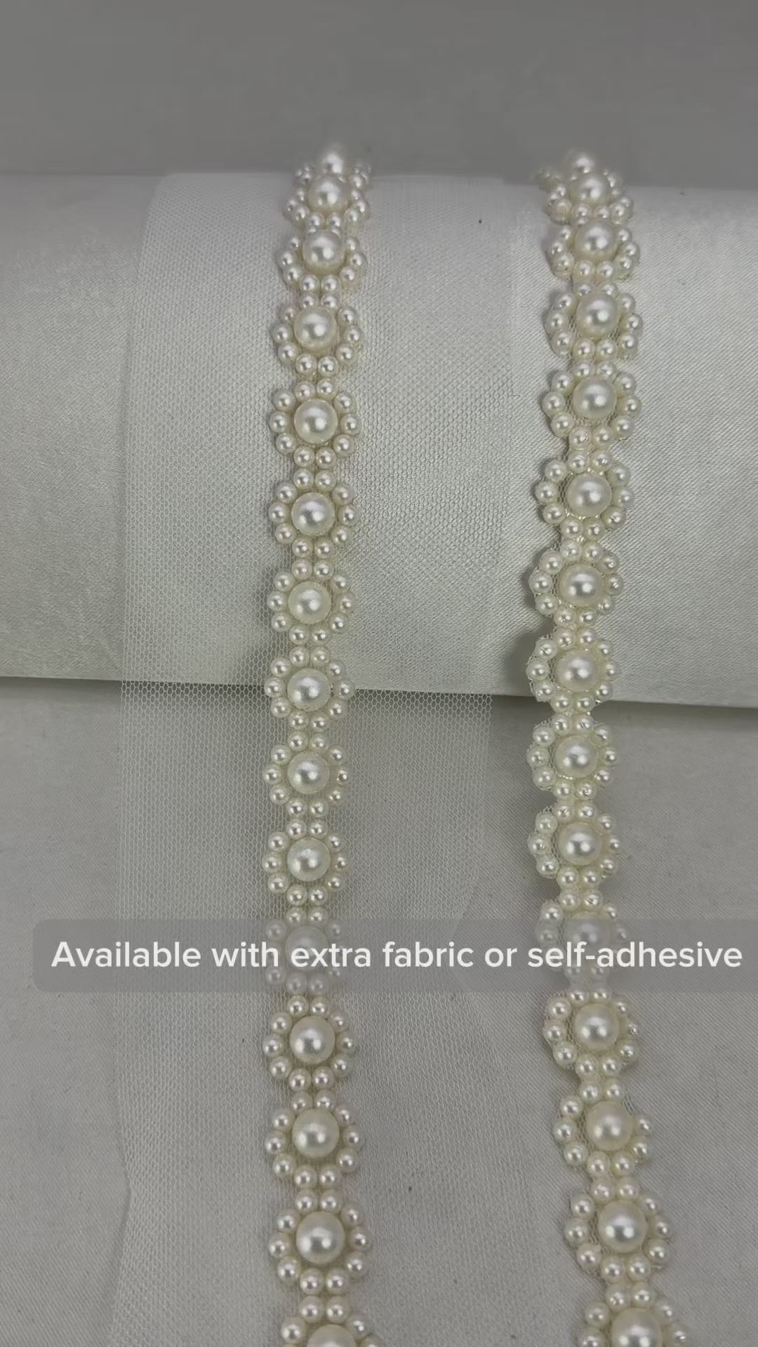 Pearl Flower Trim, Self Adhesive or Sew-On Bridal Trim, Ivory Beaded Floral Trim, Wedding accessories trim, Pearl Appliqué by the Yard