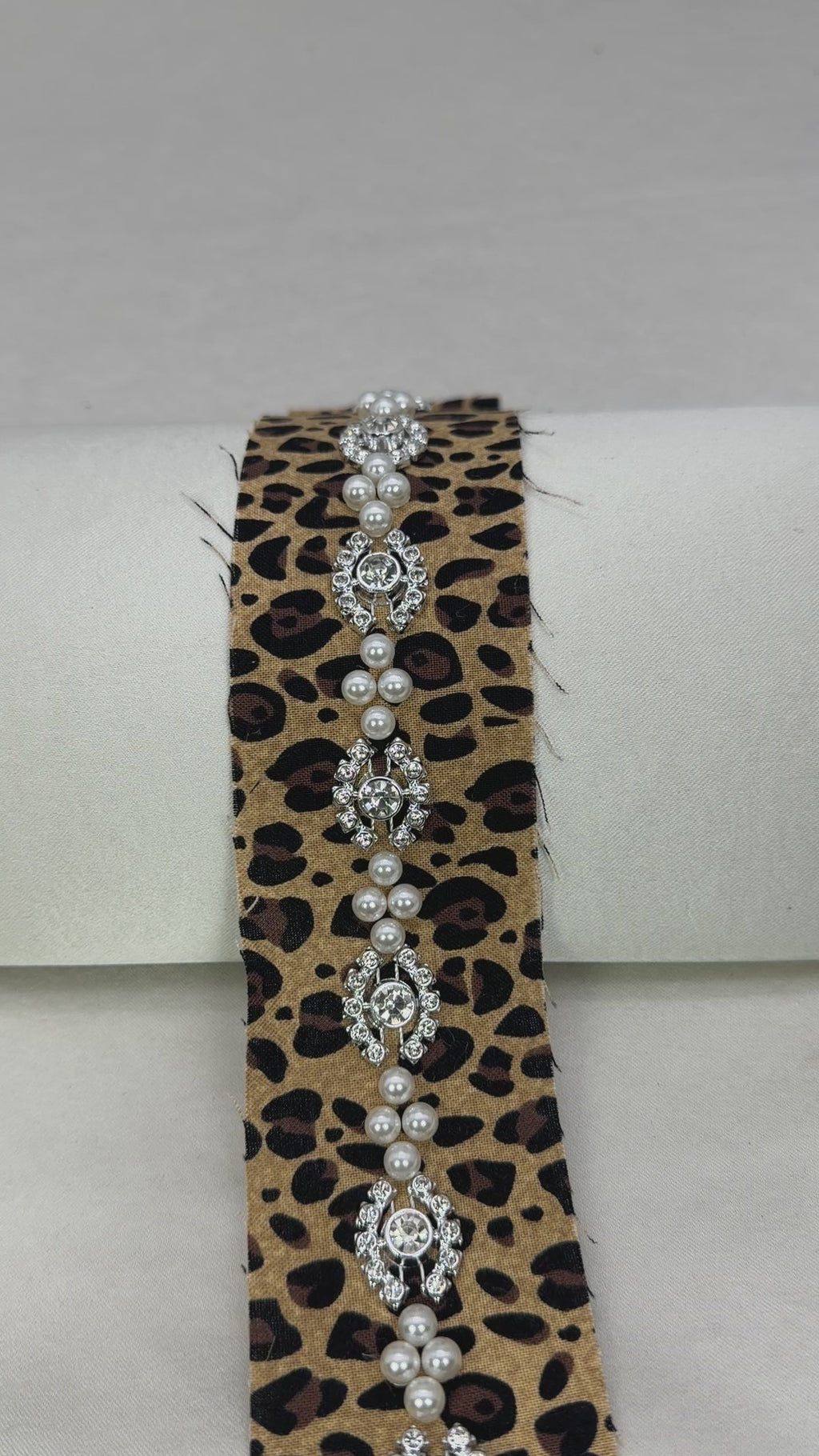 Pearl Rhinestone Trim – Leopard Print Beaded Trim, Sew On or Self Adhesive Trim, DIY Embellishment, Made in USA